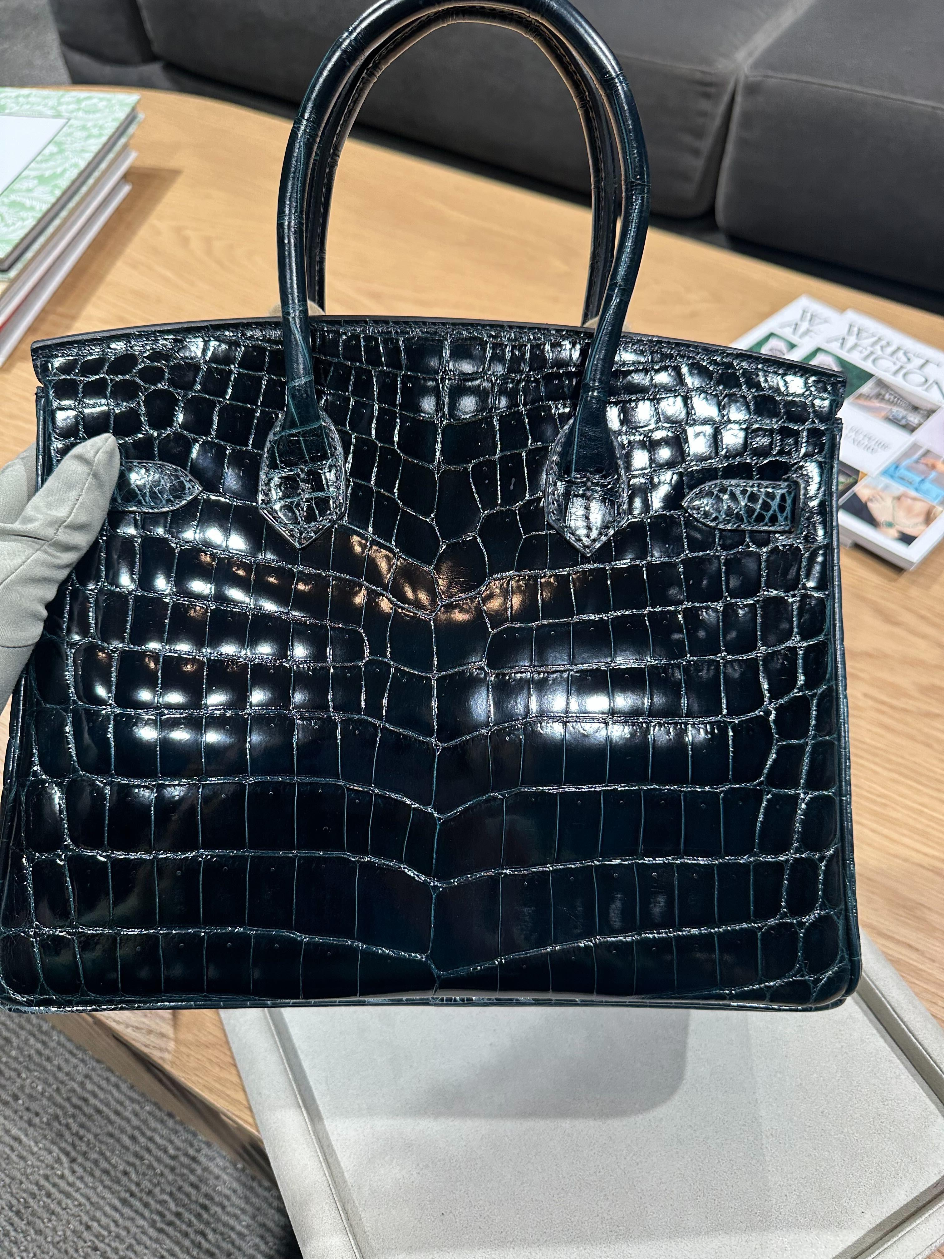 Hermès Vert Rousseau Birkin 30 Smooth Niloticus Crocodile Palladium Hardware 10