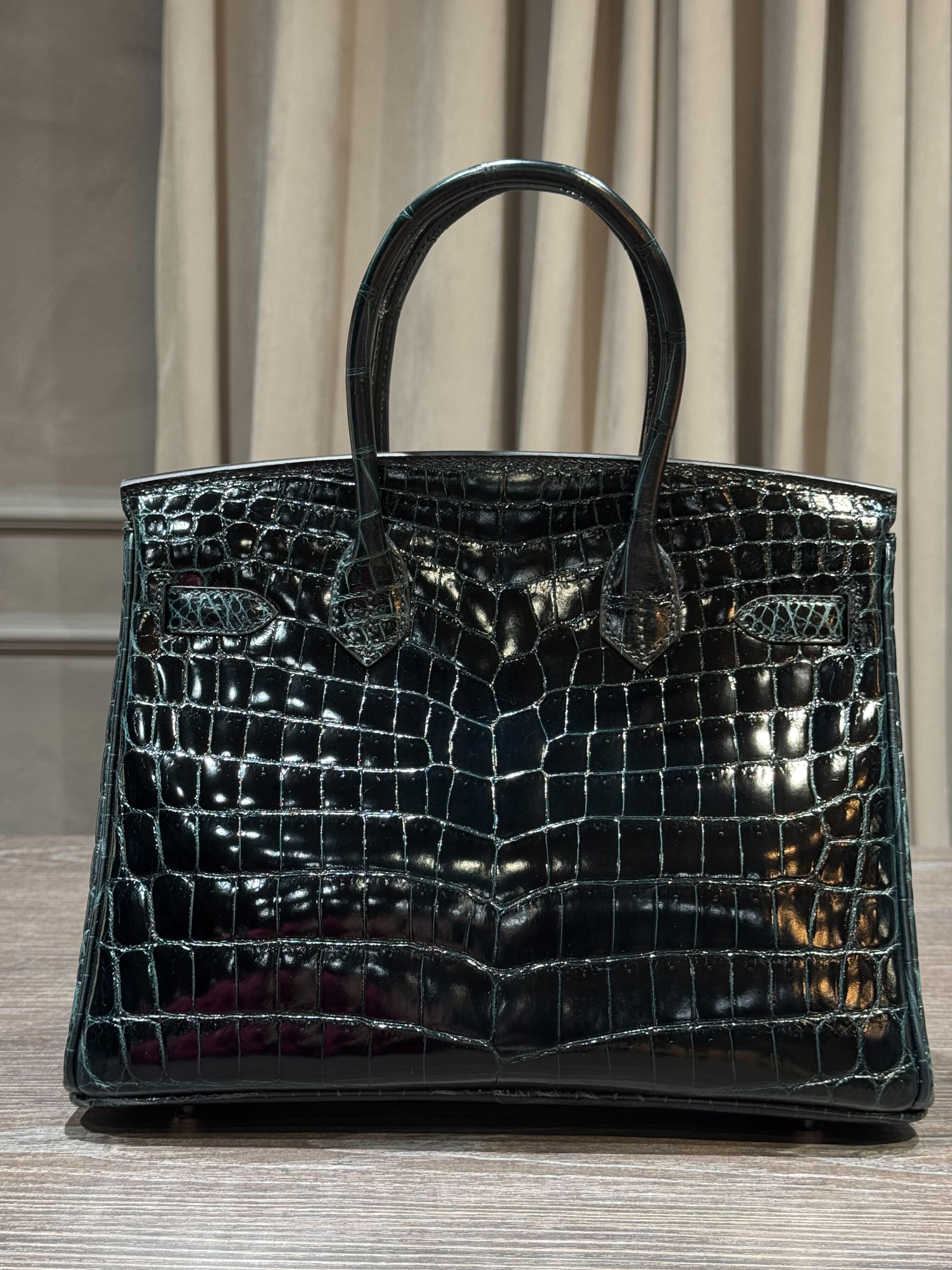Hermès Vert Rousseau Birkin 30 Smooth Niloticus Crocodile Palladium Hardware 11