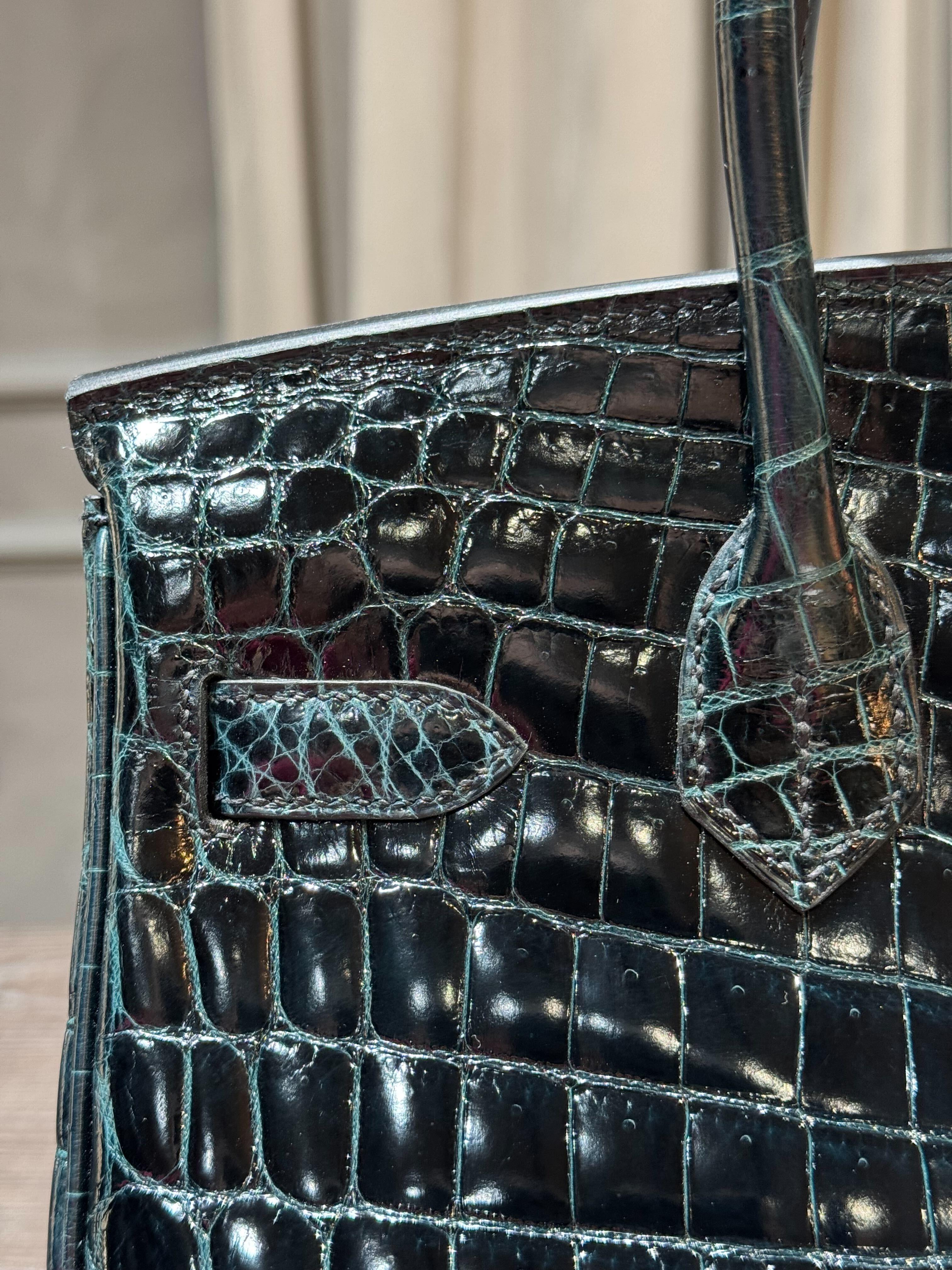 Hermès Vert Rousseau Birkin 30 Smooth Niloticus Crocodile Palladium Hardware 12