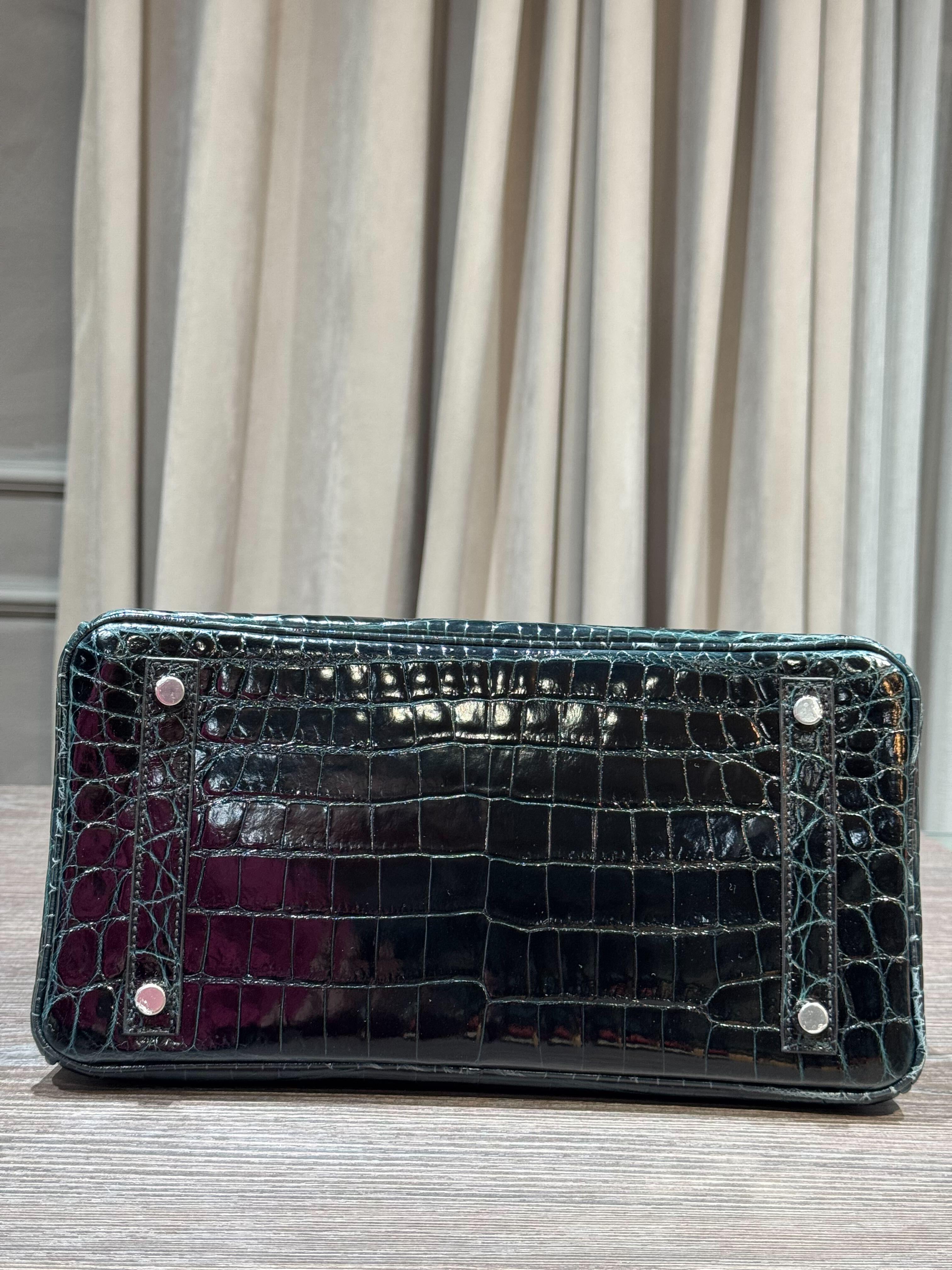 Hermès Vert Rousseau Birkin 30 Smooth Niloticus Crocodile Palladium Hardware 14