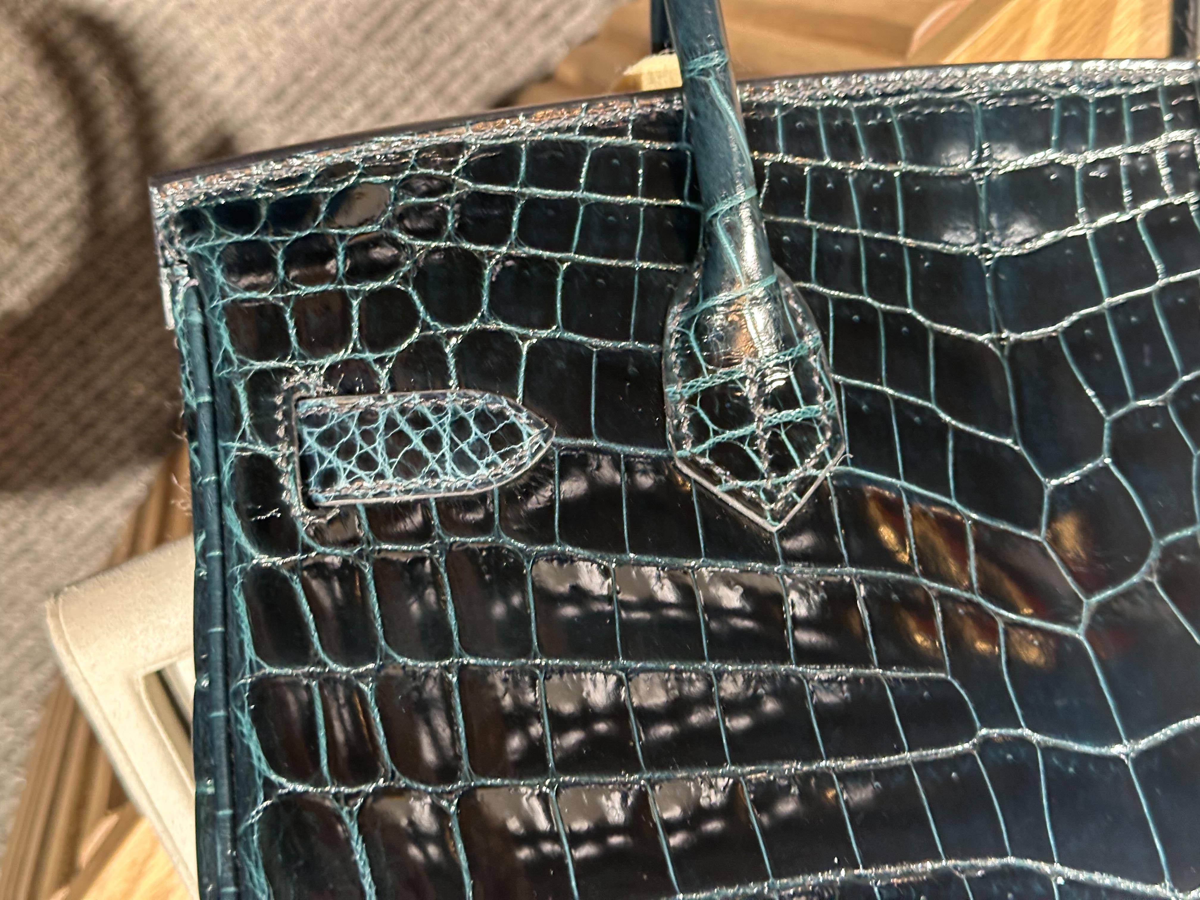 Hermès Vert Rousseau Birkin 30 Smooth Niloticus Crocodile Palladium Hardware 4