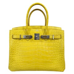 Hermes Birkin 30 Soufre Yellow Jaune Matte Alligator Leather Top Handle Bag