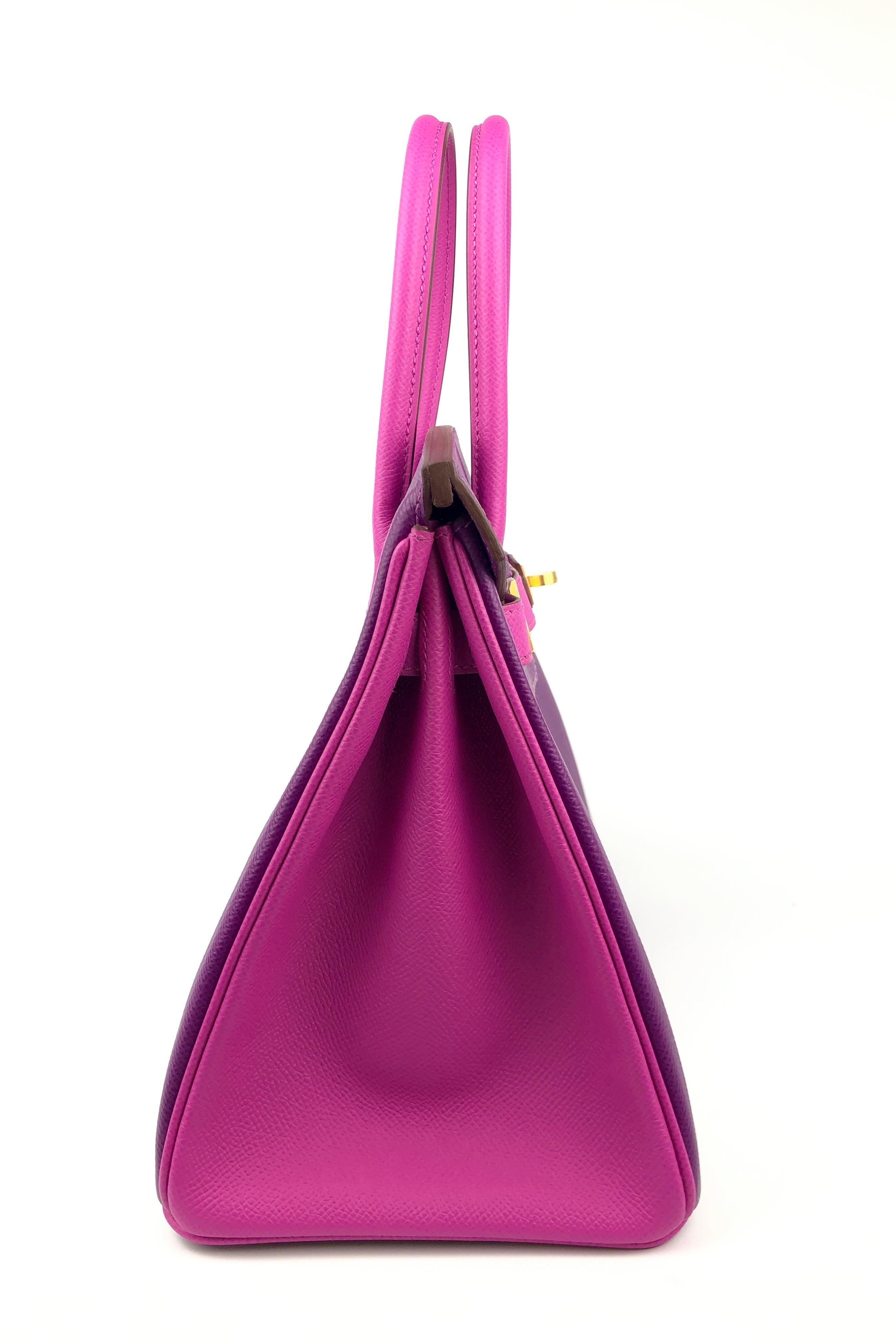 Hermès Birkin 30 Special Order Anemone Purple Rose Pourpre Pink Brushed Gold NEW 2