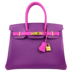 Hermès Birkin 30 Special Order Anemone Purple Rose Pourpre Pink Brushed Gold NEW