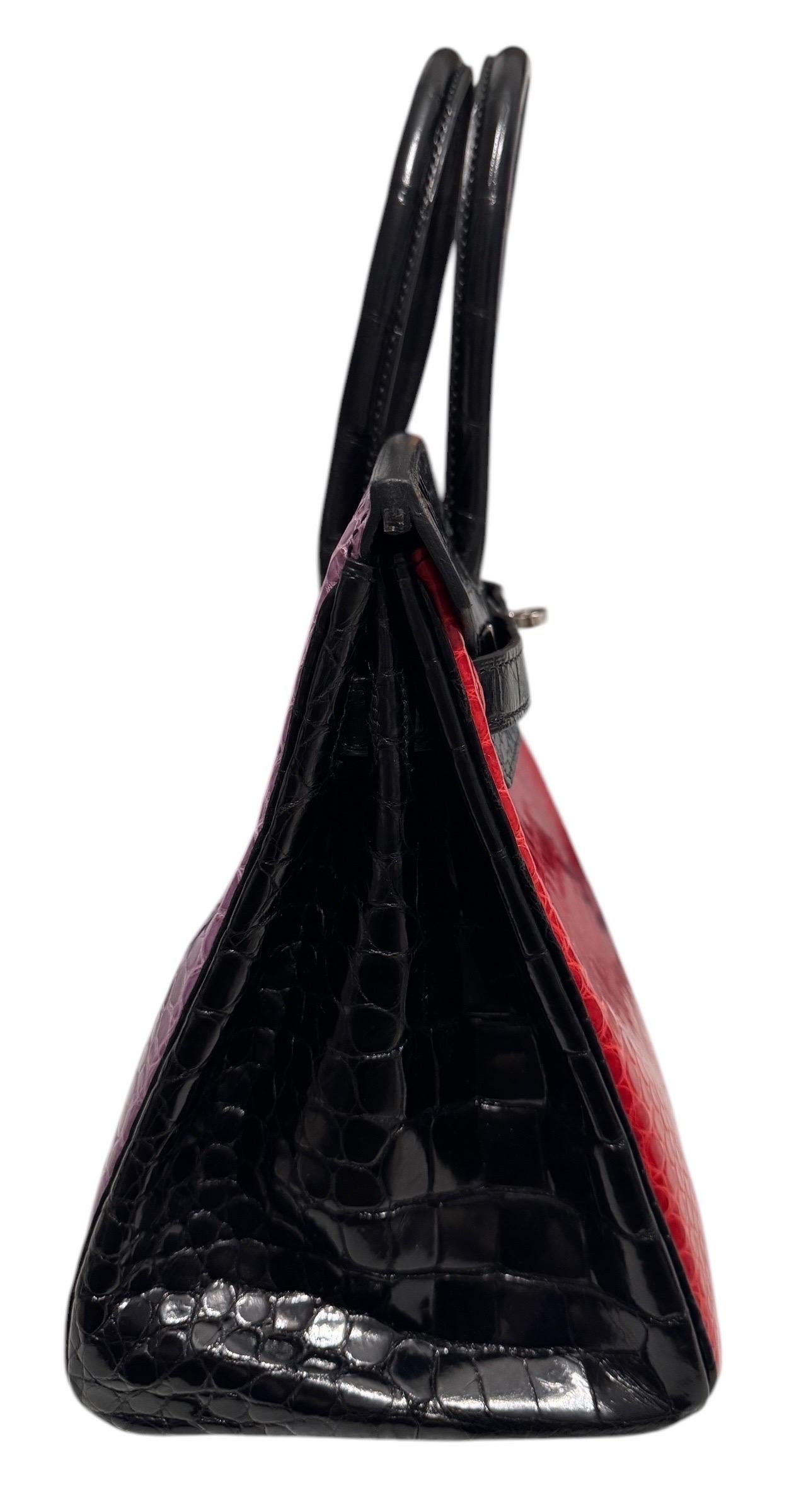 Hermes Birkin 30 Special Order Black, Braise Red & Violet Porosus Crocodile 3