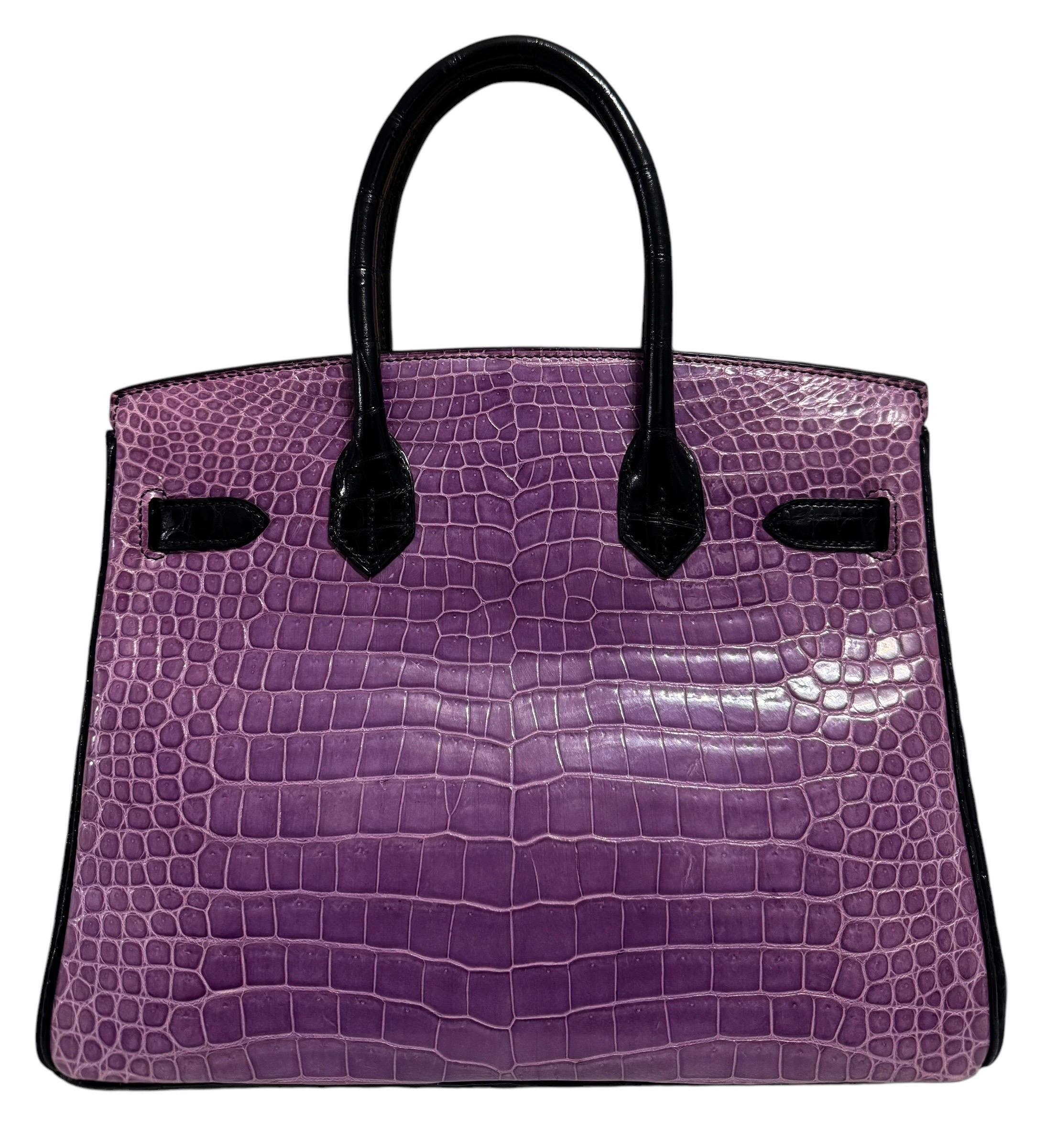 Hermes Birkin 30 Special Order Black, Braise Red & Violet Porosus Crocodile 4