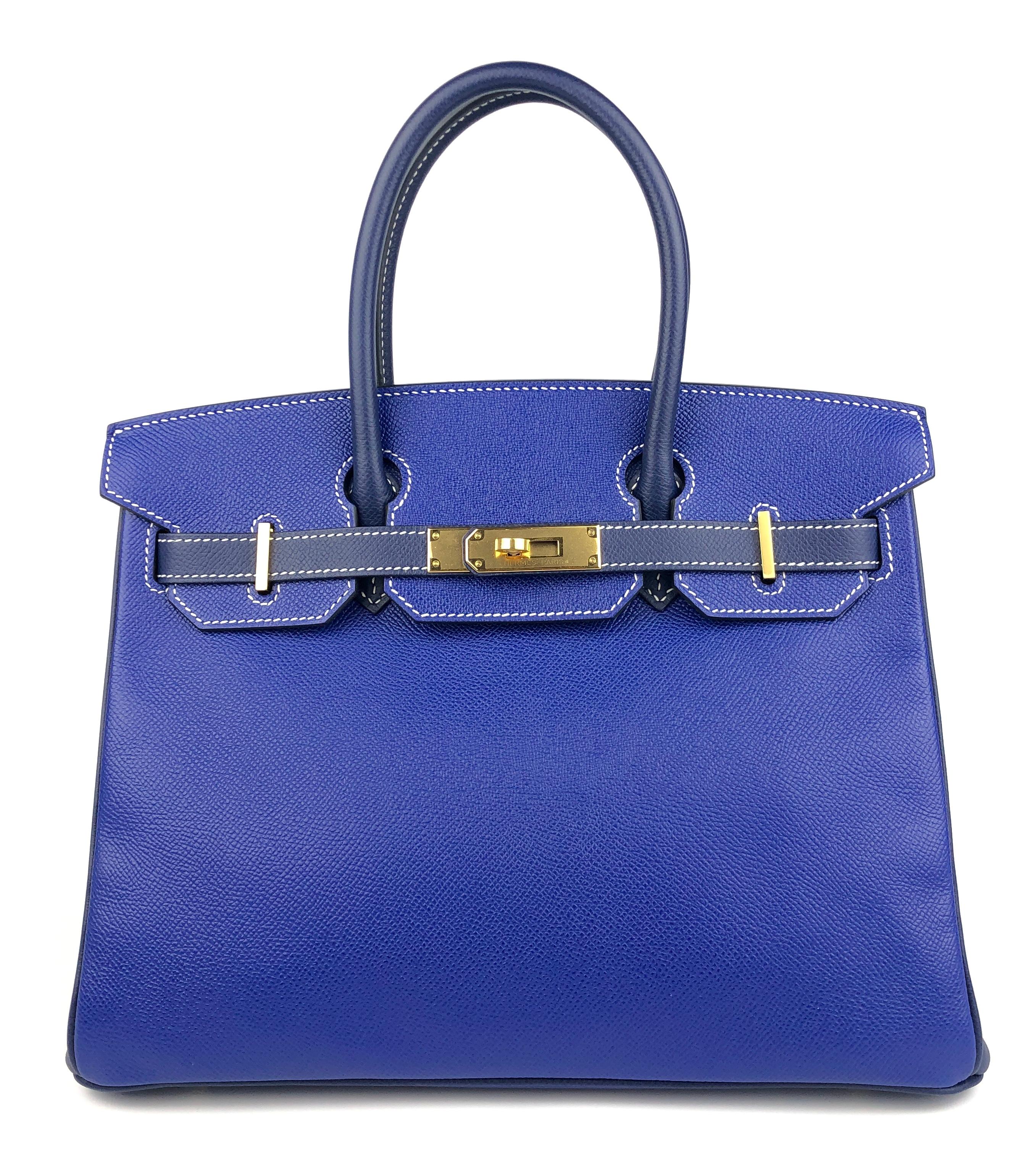 Absolutely Stunning 1 of 1 HSS Hermes Birkin 30 Special Order Blue Electric & Blue Sapphire Epsom Leather complimented by Gold Hardware. Pristine Condition with Plastic on Hardware. 

Shop with Confidence from Lux Addicts. Authenticity Guaranteed! 