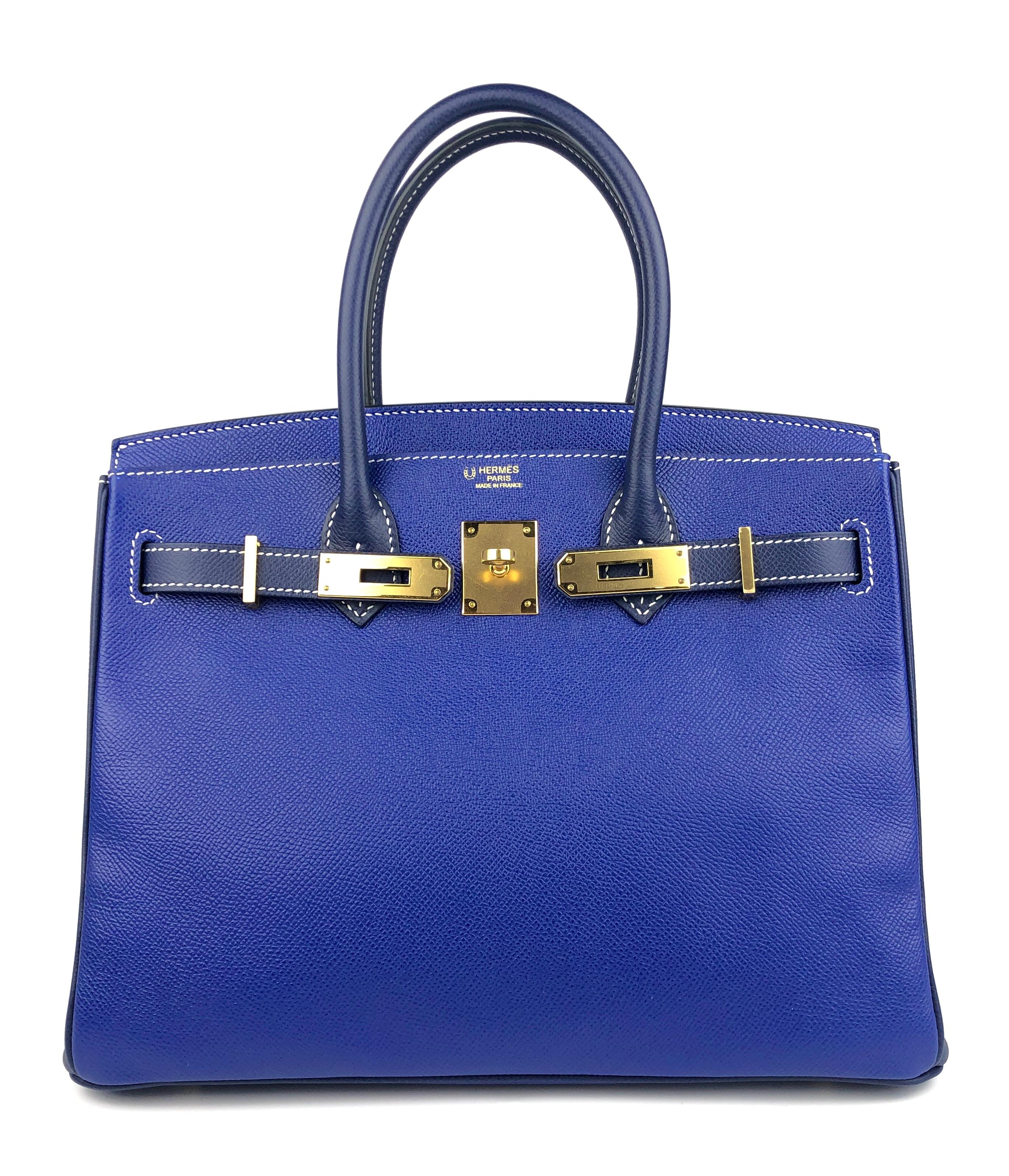 Purple Hermes Birkin 30 Special Order Blue Electric Blue Sapphire Epsom Gold Hardware