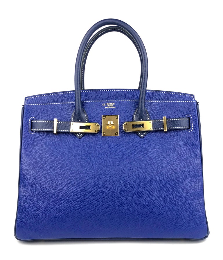 Hermes Blue Saphir Sapphire Crocodile Gold Birkin 25 Handbag