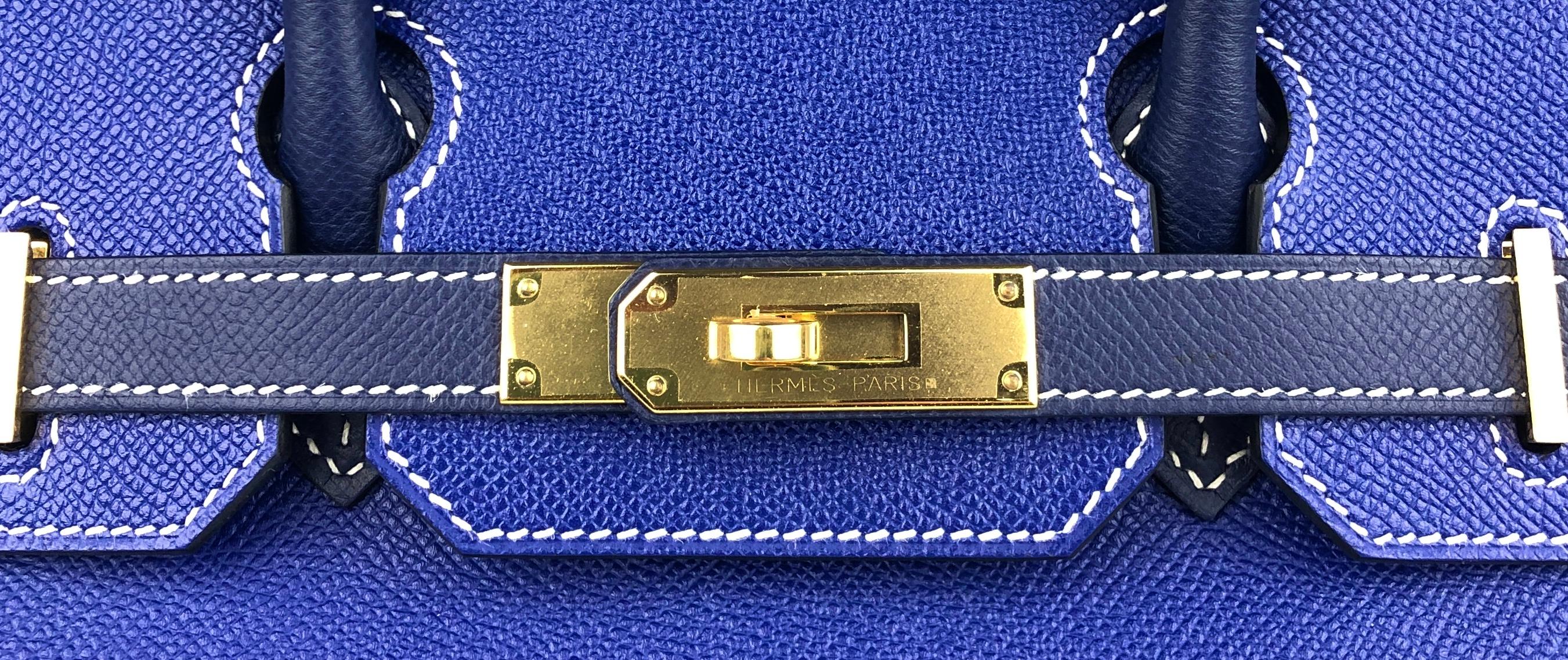 Women's or Men's Hermes Birkin 30 Special Order Blue Electric Blue Sapphire Epsom Gold Hardware