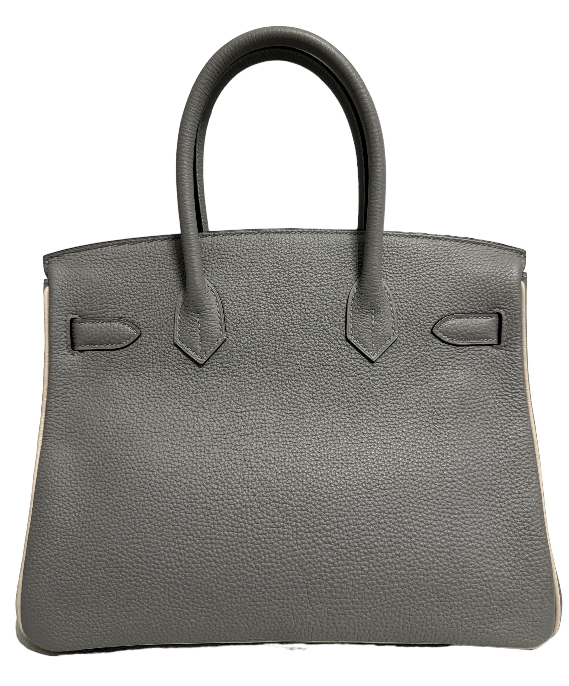 Hermes Birkin 30 Special Order Gris Mouette Gray & Craie Leather Gold Hardware 5