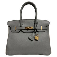 Hermes Birkin 30 Special Order Gris Mouette Gray & Craie Leather Gold Hardware