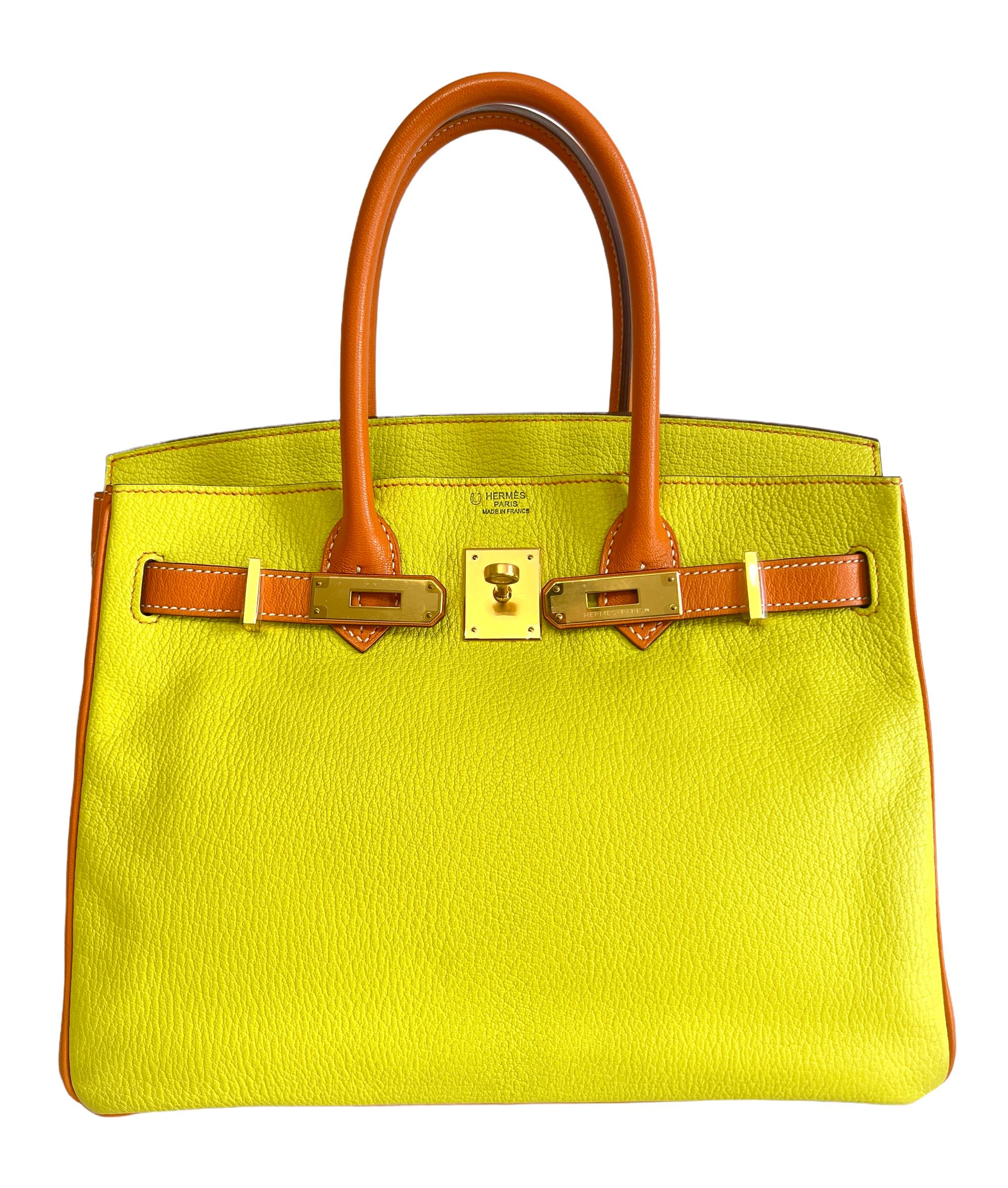 Hermes Birkin 30 Special Order Lime and Orange Chèvre Gold Hardware 1