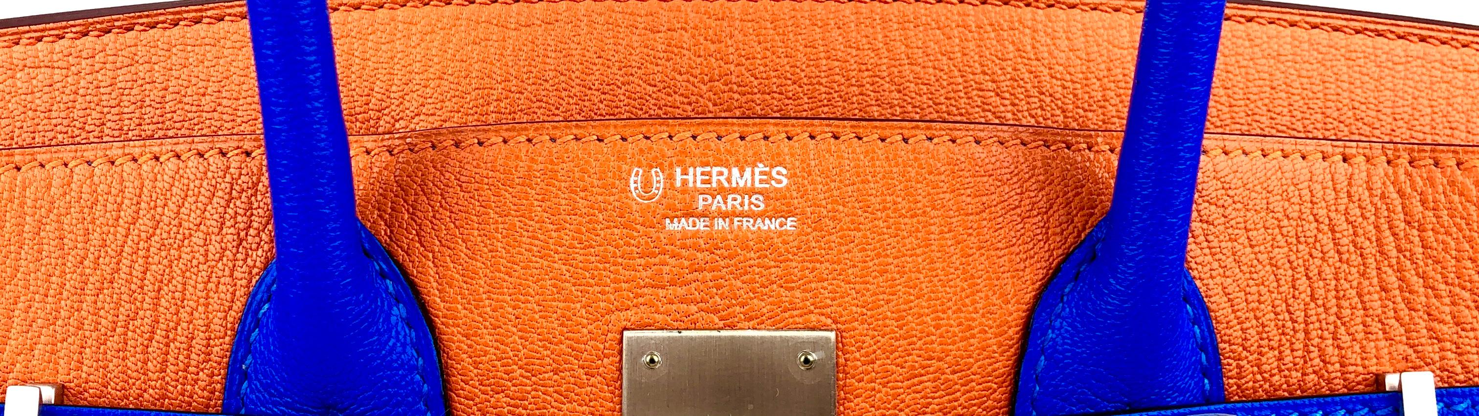 Hermes Birkin 30 Special Order Orange Blue Hydra Chèvre Brushed Palladium Hwr In New Condition In Miami, FL