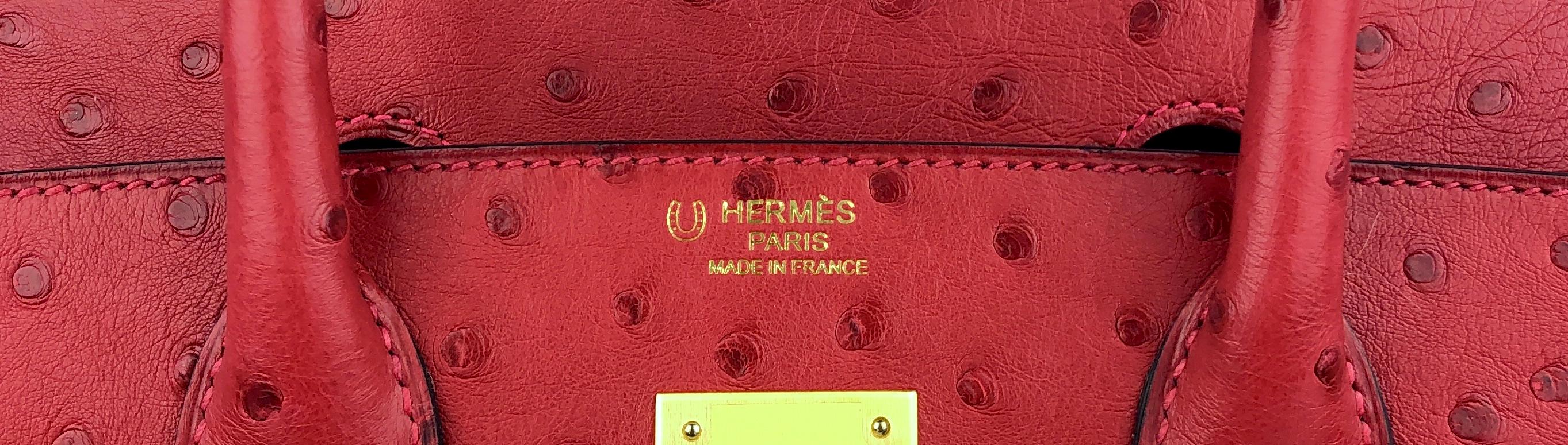 Women's or Men's Hermes Birkin 30  Special Order Ostrich Rouge Vif Red Blue Sapphire Brushed Gold