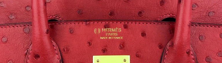 Hermes Birkin 30 Special Order Ostrich Rouge Vif Red Blue Sapphire Brushed  Gold at 1stDibs
