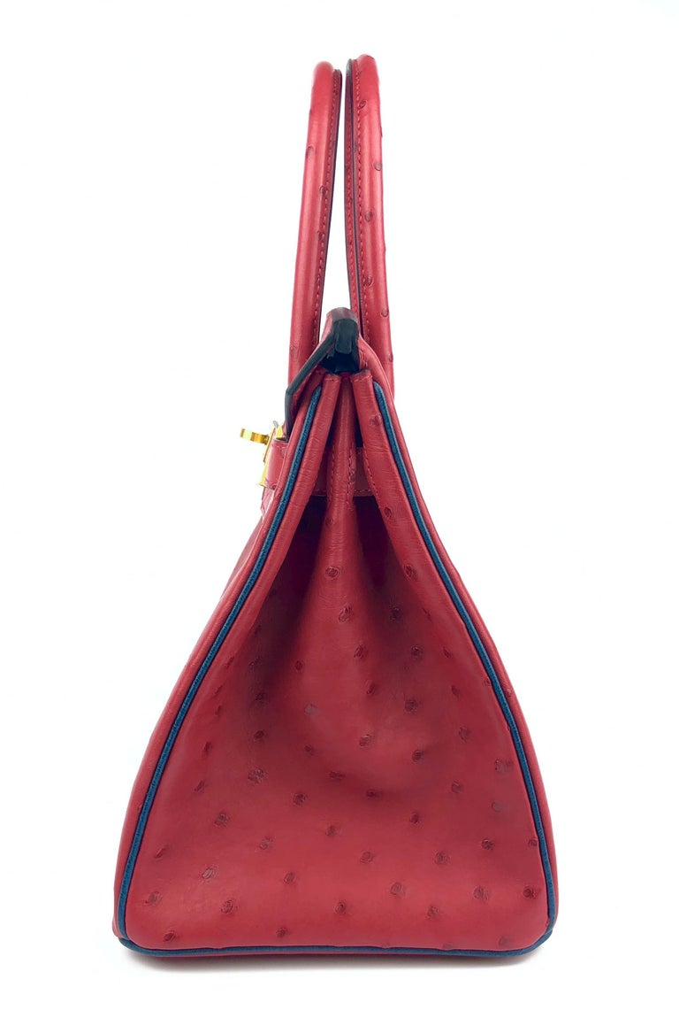 Hermes Rouge Vif Red Ostrich Constance Mini 18 19 Handbag Bag