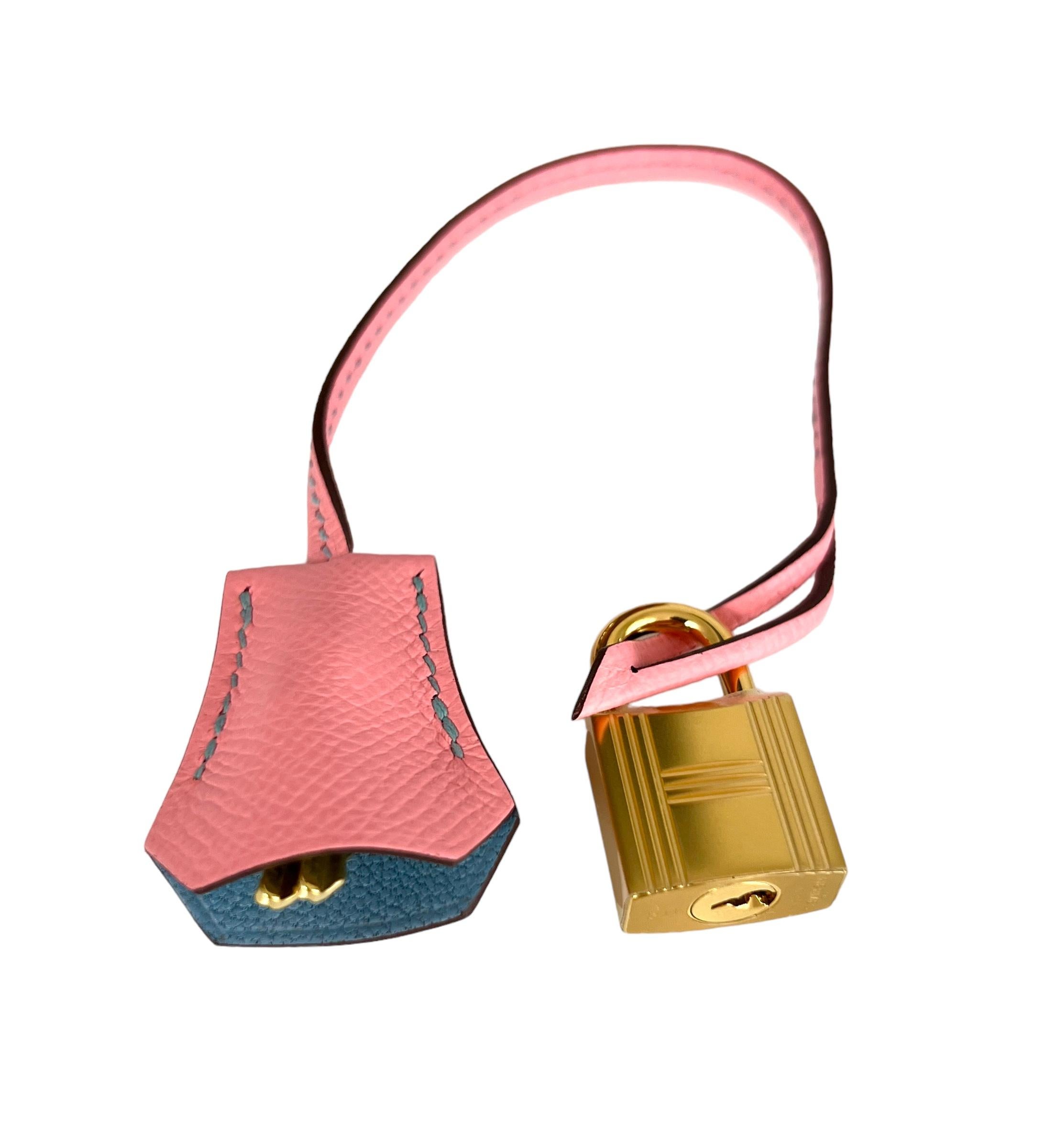 Hermes Birkin 30 Special Order Pink Rose Confetti Blue Glacier Gold Hardware In New Condition For Sale In Miami, FL
