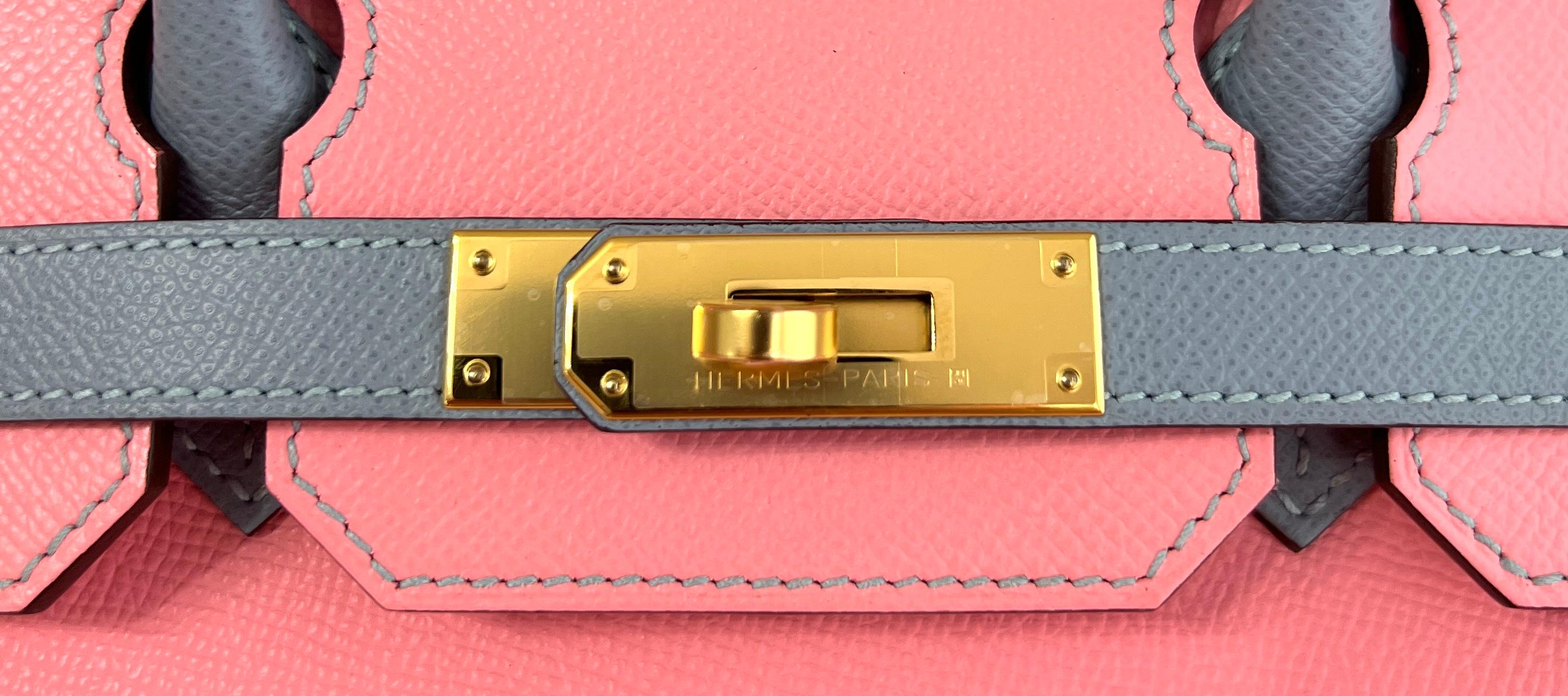 Women's or Men's Hermes Birkin 30 Special Order Pink Rose Confetti Blue Glacier Gold Hardware For Sale