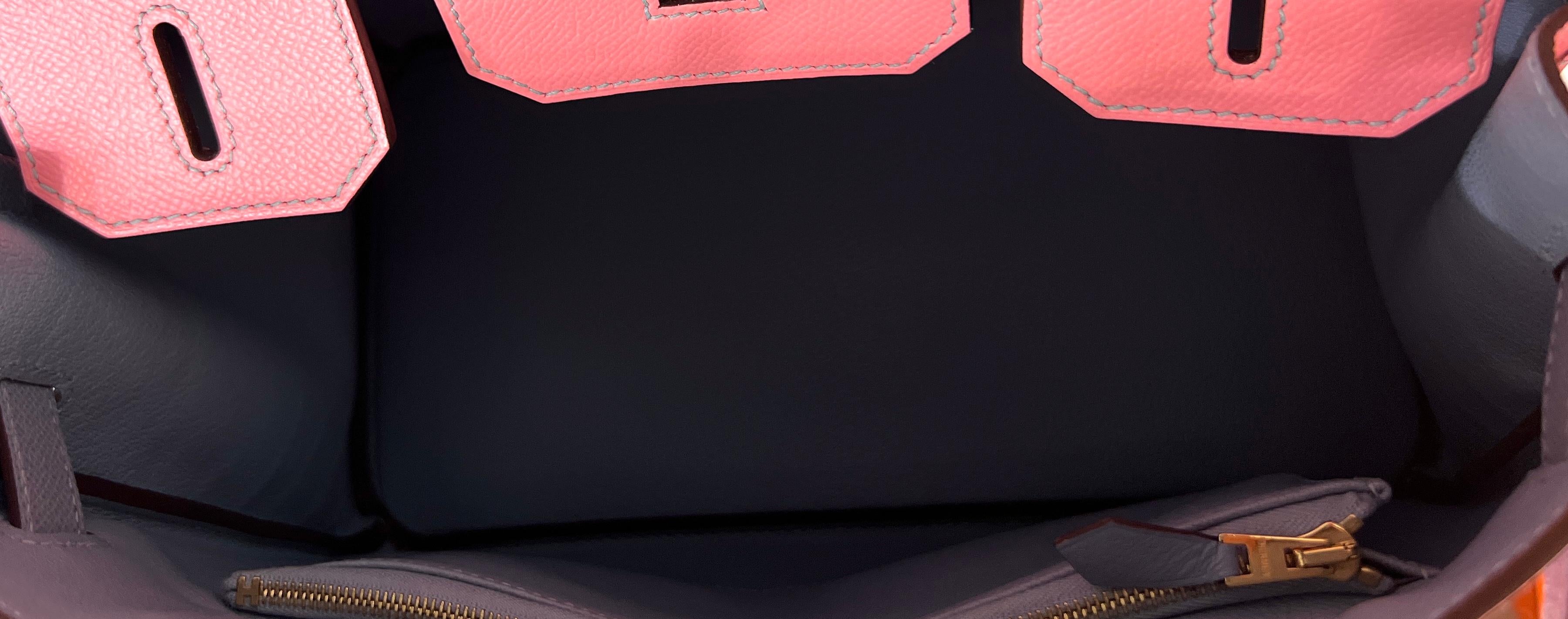 Hermes Birkin 30 Special Order Pink Rose Confetti Blue Glacier Gold Hardware For Sale 2