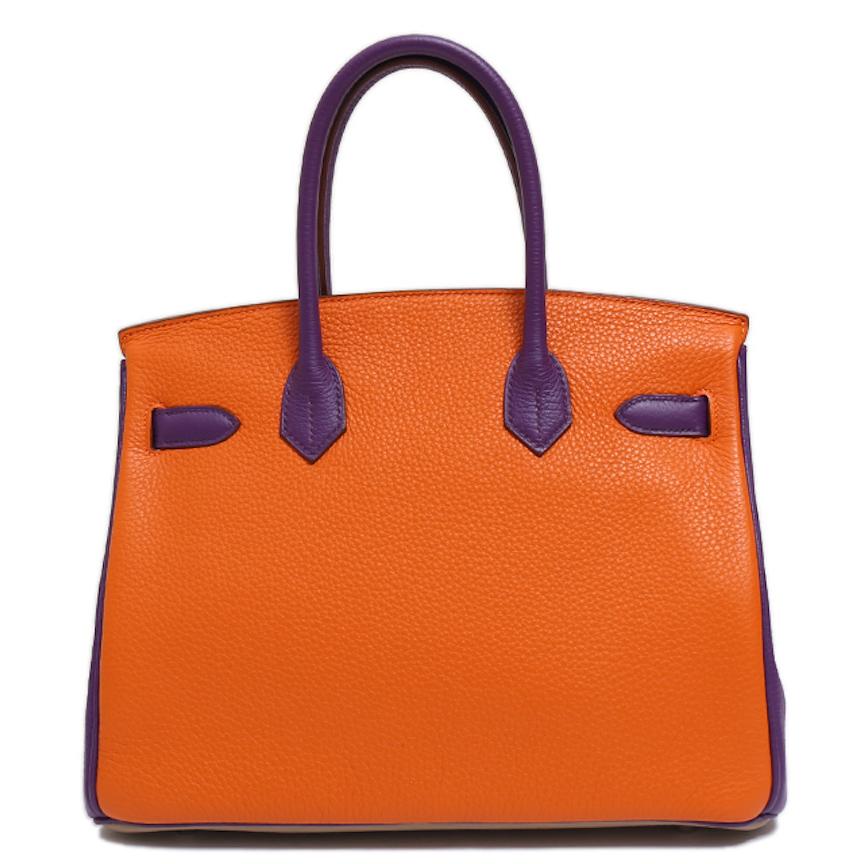 Brown Hermes Birkin 30 Special Order Purple Gray Orange Top Handle Satchel Tote Bag