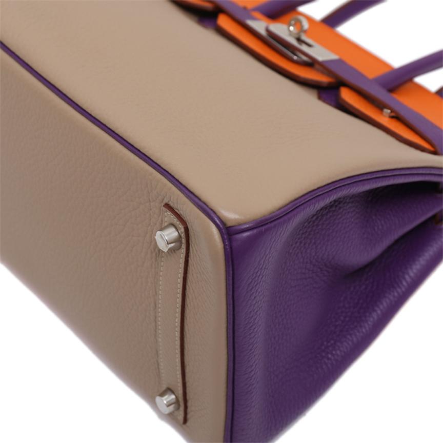 Women's Hermes Birkin 30 Special Order Purple Gray Orange Top Handle Satchel Tote Bag