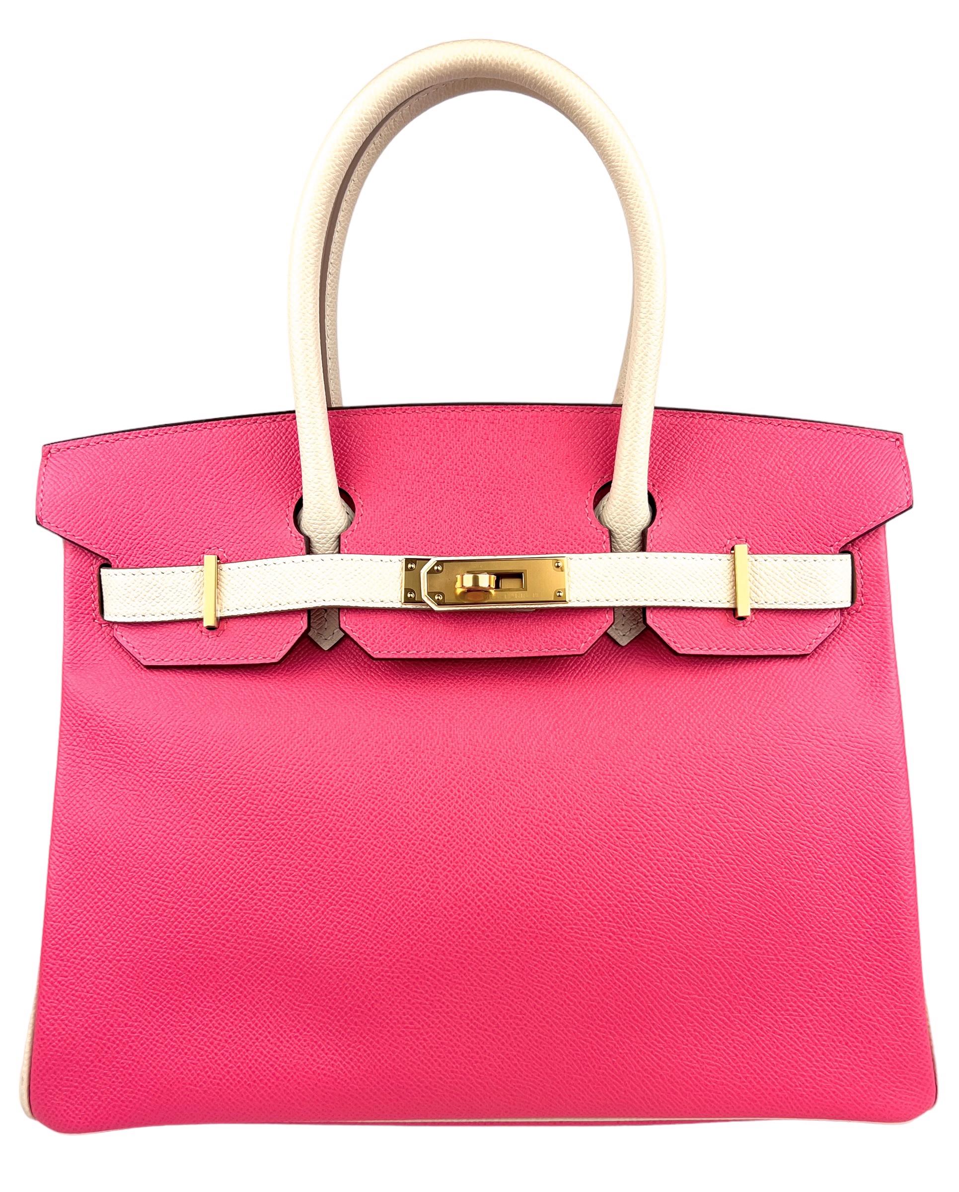 Stunning As New 1 of 1 HSS Special Order Hermes Birkin 30 Pink Rose Azalee & Craie complimented by Gold Hardware. As new with Plastic on all Hardware and Feet.

Shop with confidence from Lux Addicts. Authenticity Guaranteed!