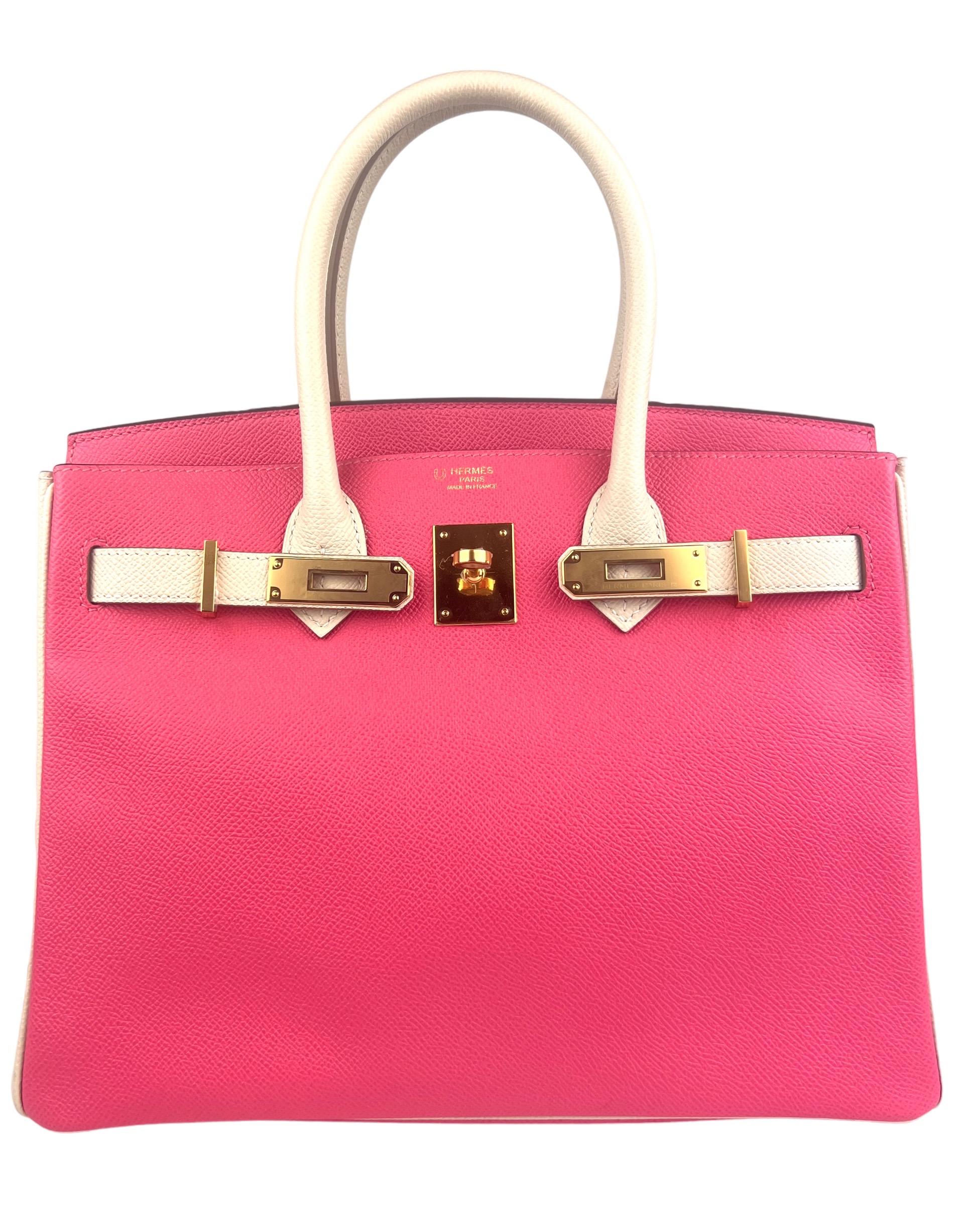 Hermes Birkin 30 Special Order Rose Azalee Pink Craie White Gold 