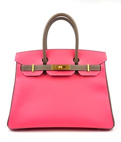 Hermès Birkin 30 Special Order Rose Azalee Pink Etoupe Gray Brushed Gold