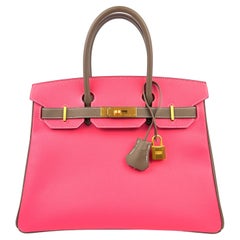 Hermès Birkin 30 Special Order Rose Azalee Pink Etoupe Gray Brushed Gold 