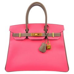 Hermès Birkin 30 Special Order Rose Azalee Pink Etoupe Gray Brushed Gold