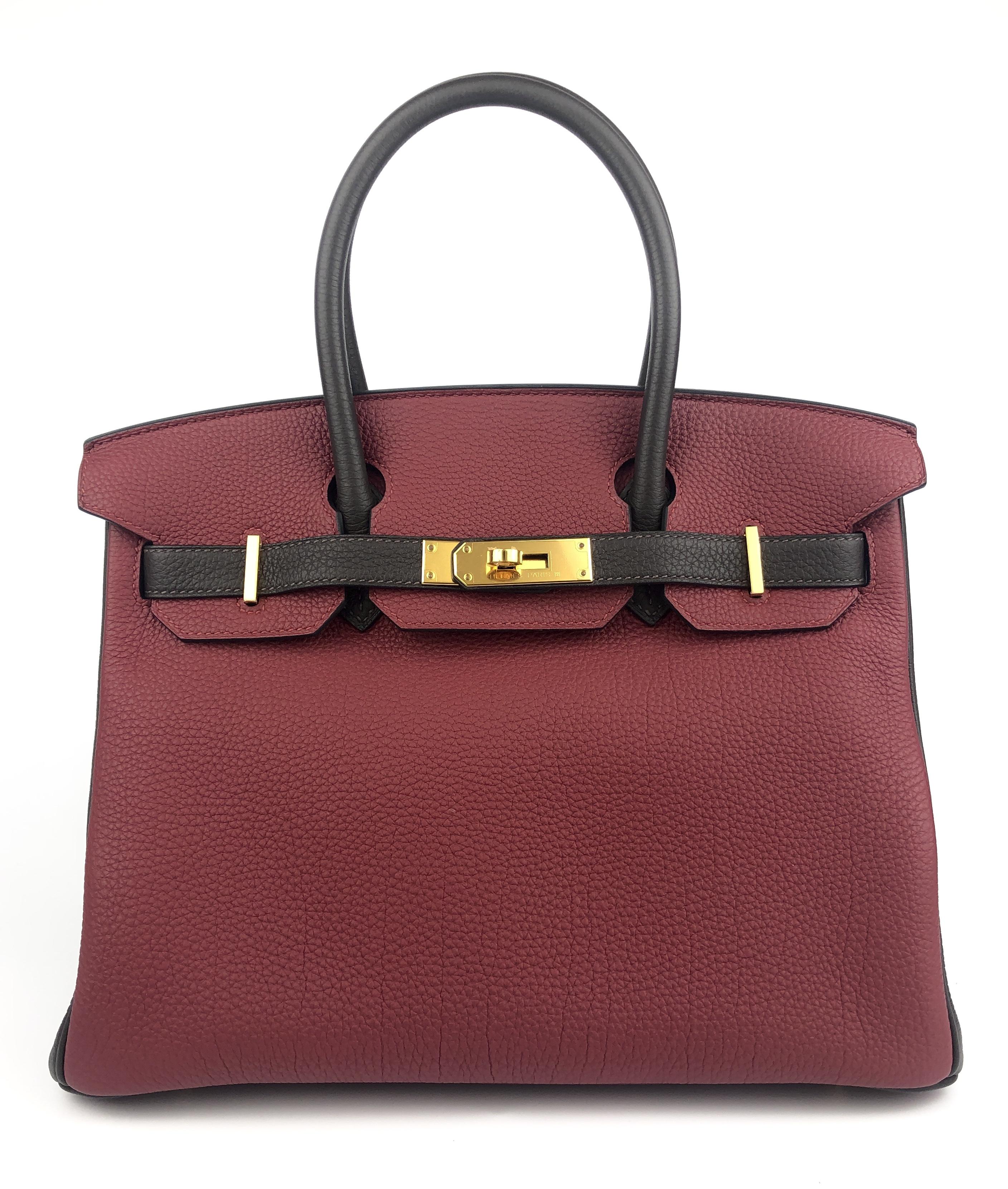 Absolutely Stunning 1 of 1 HSS Special Order Hermes Birkin 30 Rouge Grenat & Ebene Brown complimented by Gold Hardware. Like New with all plastic on hardware and feet. 2018 C Stamp. 

Shop with Confidence from Lux Addicts. Authenticity Guaranteed! 