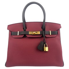 Hermès - Sac Birkin 30 spécial commande rouge grenat ébène et or marron 