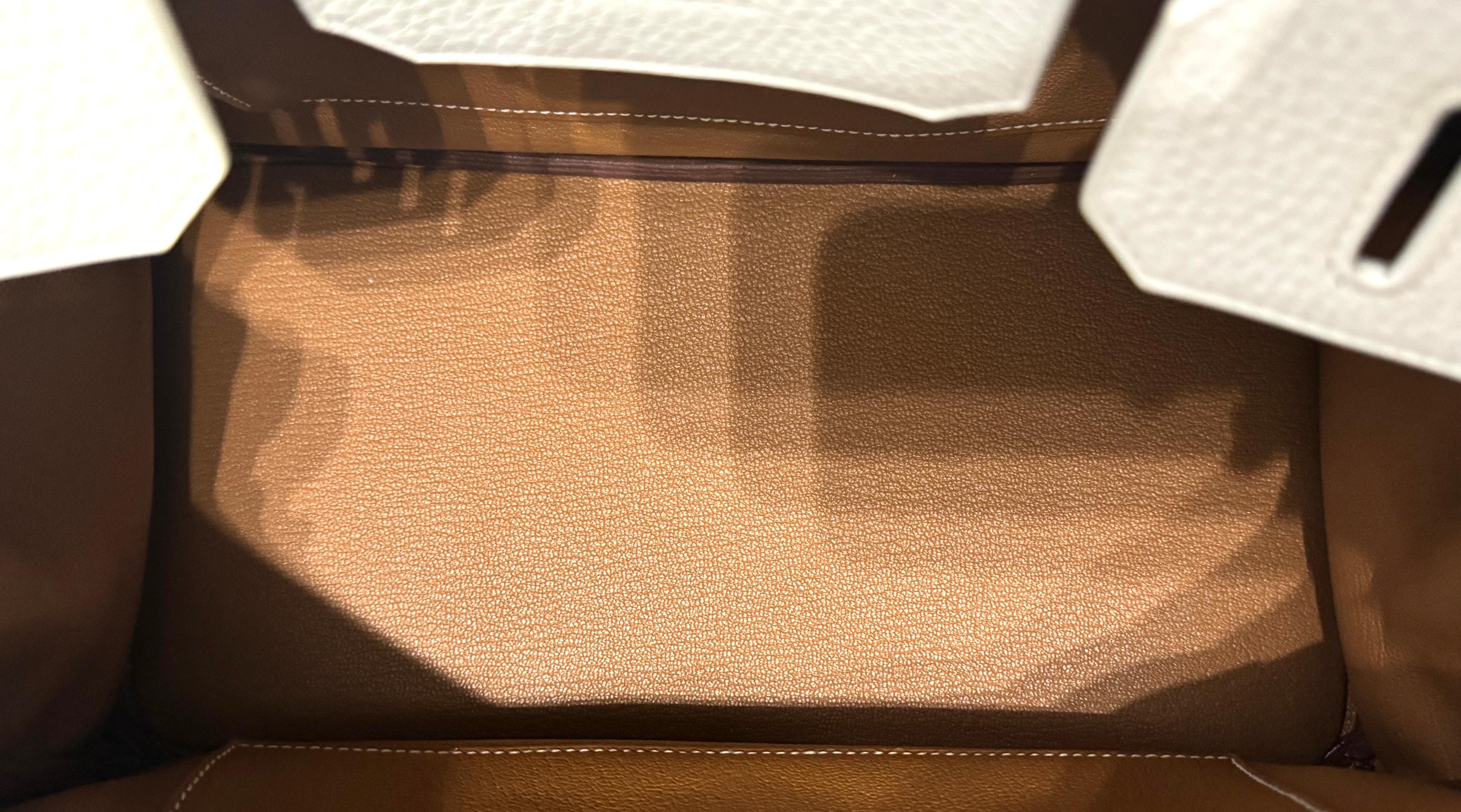 Hermes Birkin 30 Special Order White & Gold Leather Brushed Palladium Hardware 6