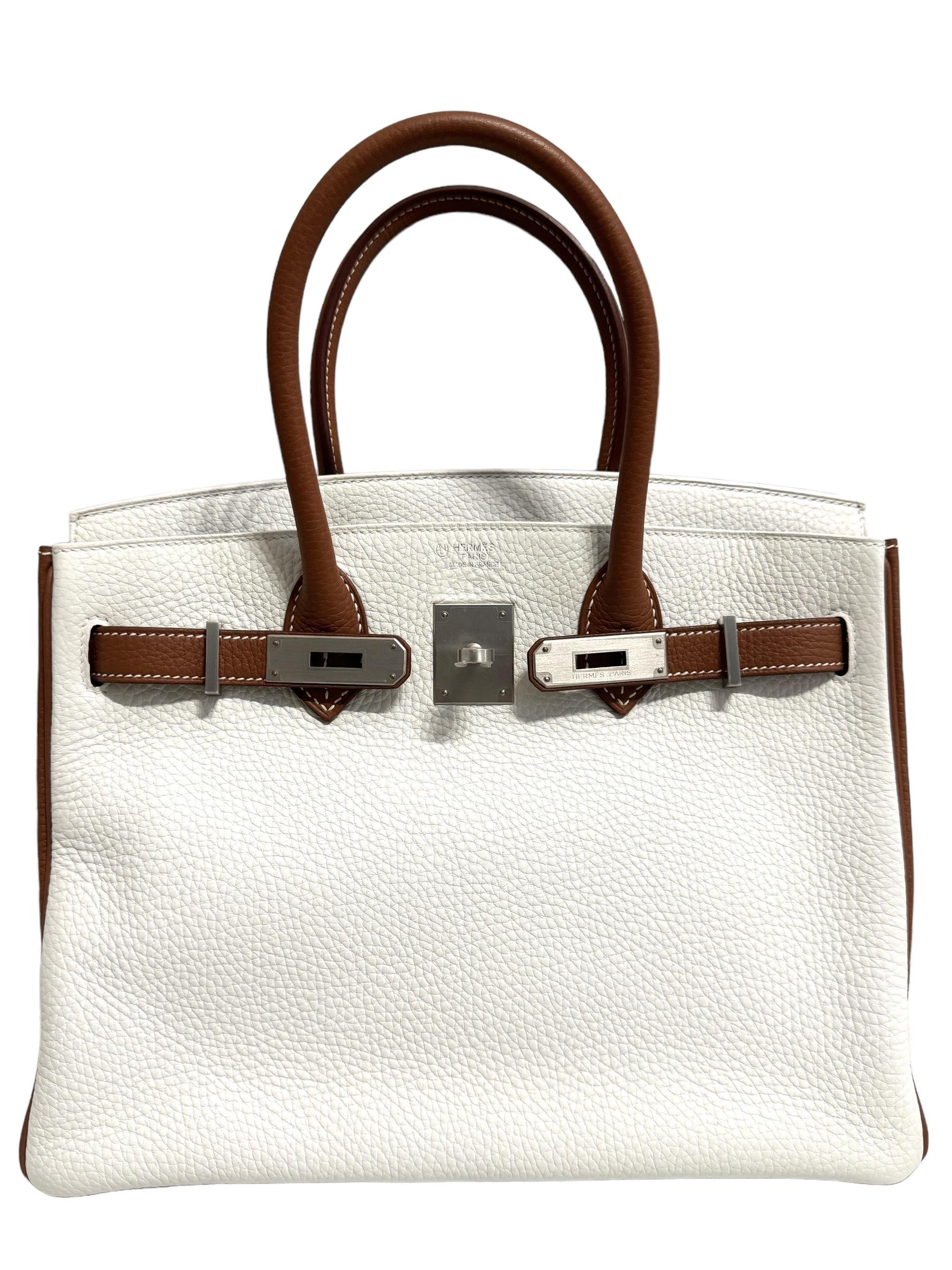 Hermes Birkin 30 Special Order White & Gold Leather Brushed Palladium Hardware In New Condition In Miami, FL