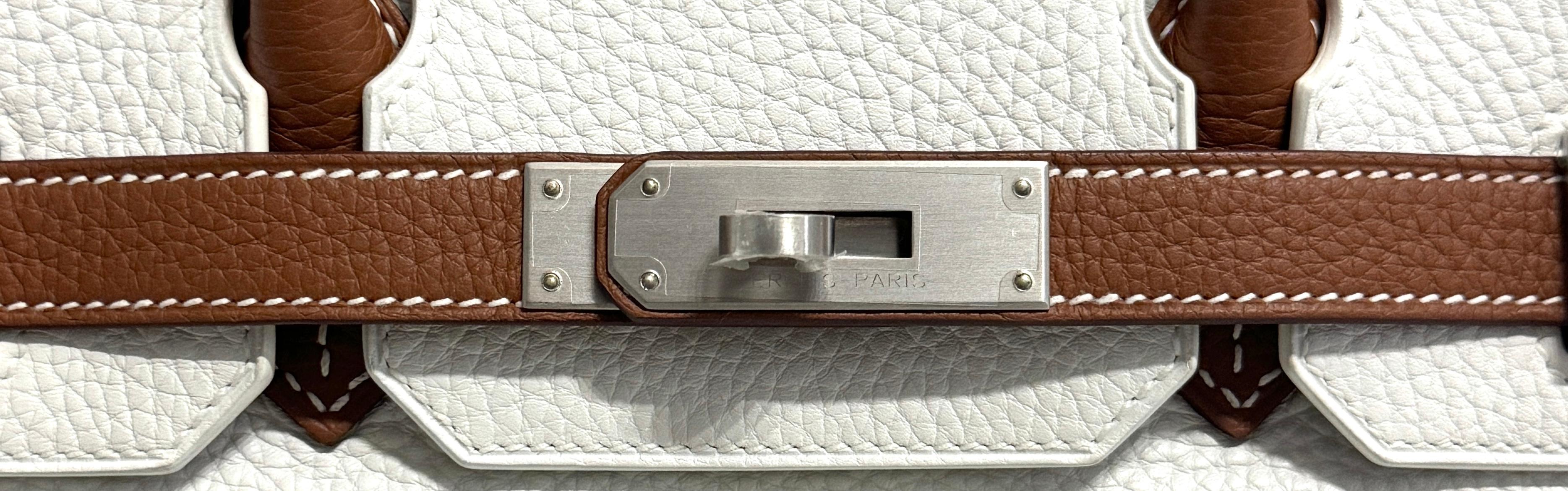 Women's or Men's Hermes Birkin 30 Special Order White & Gold Leather Brushed Palladium Hardware