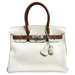 Hermes Birkin 30 Special Order White & Gold Leather Brushed Palladium Hardware