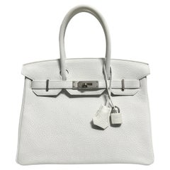 Hermes Birkin 30 Special Order White & Lime Yellow Leather Brushed Palladium HWR