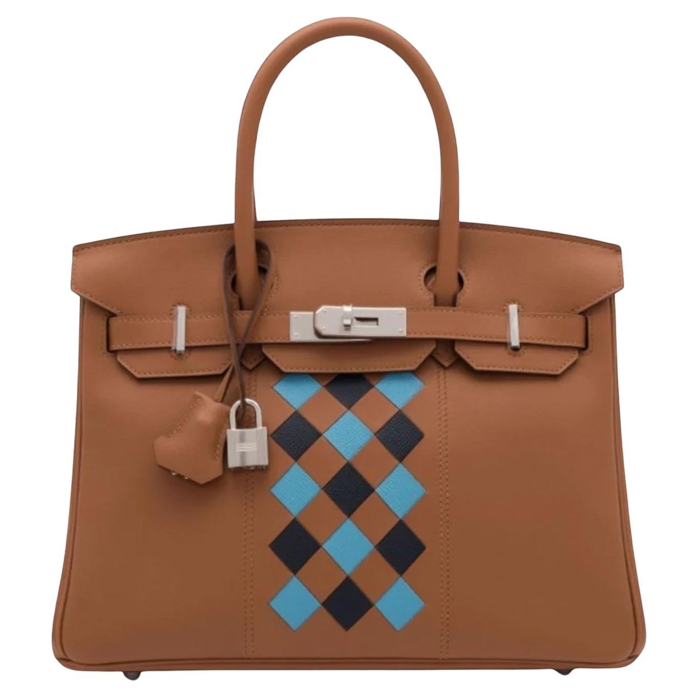 Hermes Birkin 30 Swift Epsom Tressage Gold/Bleu du Nord/Bleu Indigo Limited Edit