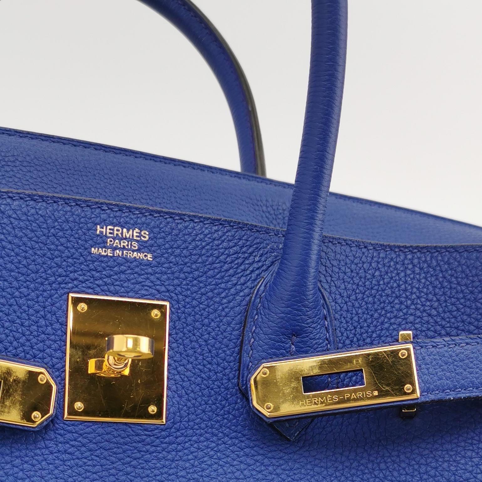 Women's or Men's Hermes Birkin 30 Togo 71 Bleu France  Calfskin Gold Hardware 2014