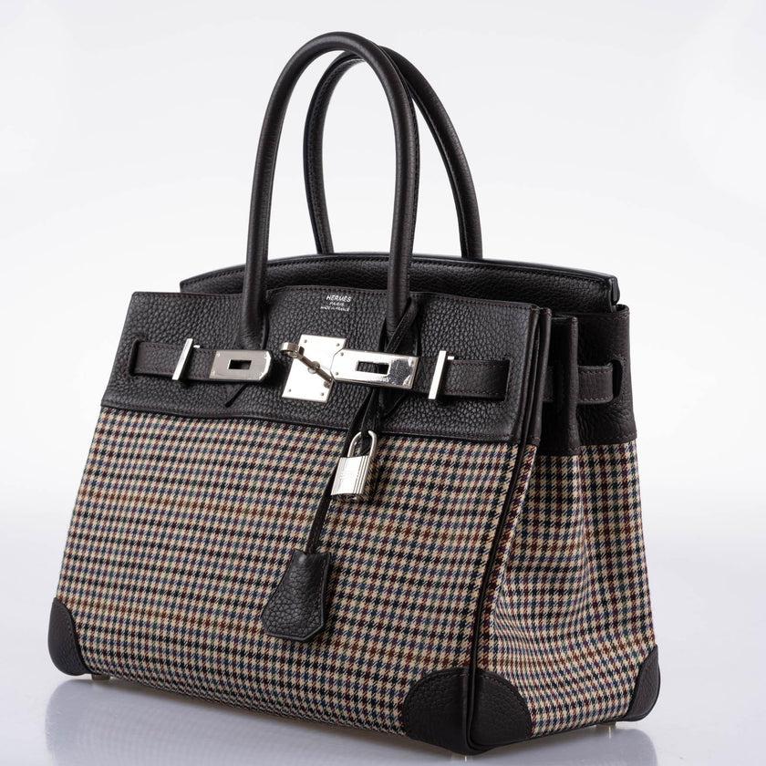Hermès Birkin 30 Togo and Plaid Wool Lainage Palladium Hardware Bag For Sale 3
