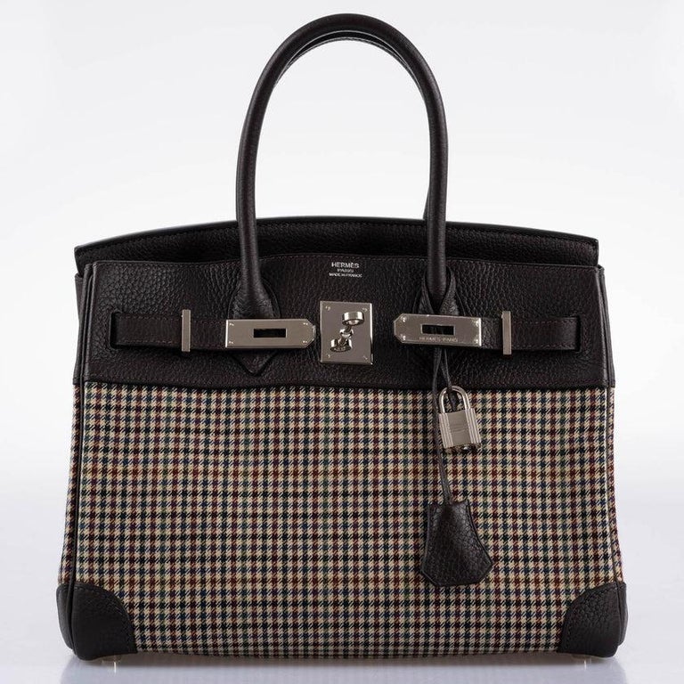 Hermès Birkin 30 Togo and Plaid Wool Lainage Palladium Hardware Bag For  Sale at 1stDibs