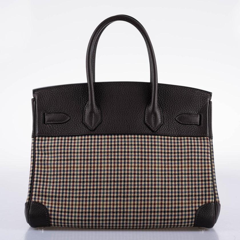 Hermès Birkin 30 Togo and Plaid Wool Lainage Palladium Hardware Bag For Sale 5
