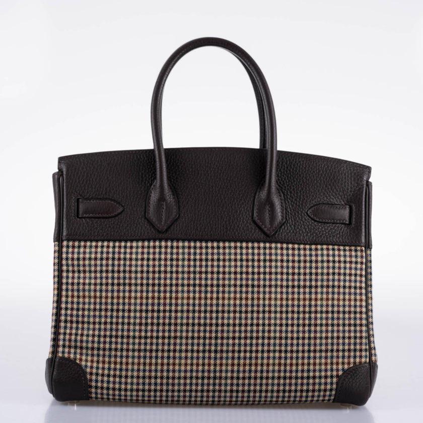 Hermès Birkin 30 Togo and Plaid Wool Lainage Palladium Hardware Bag For Sale 2
