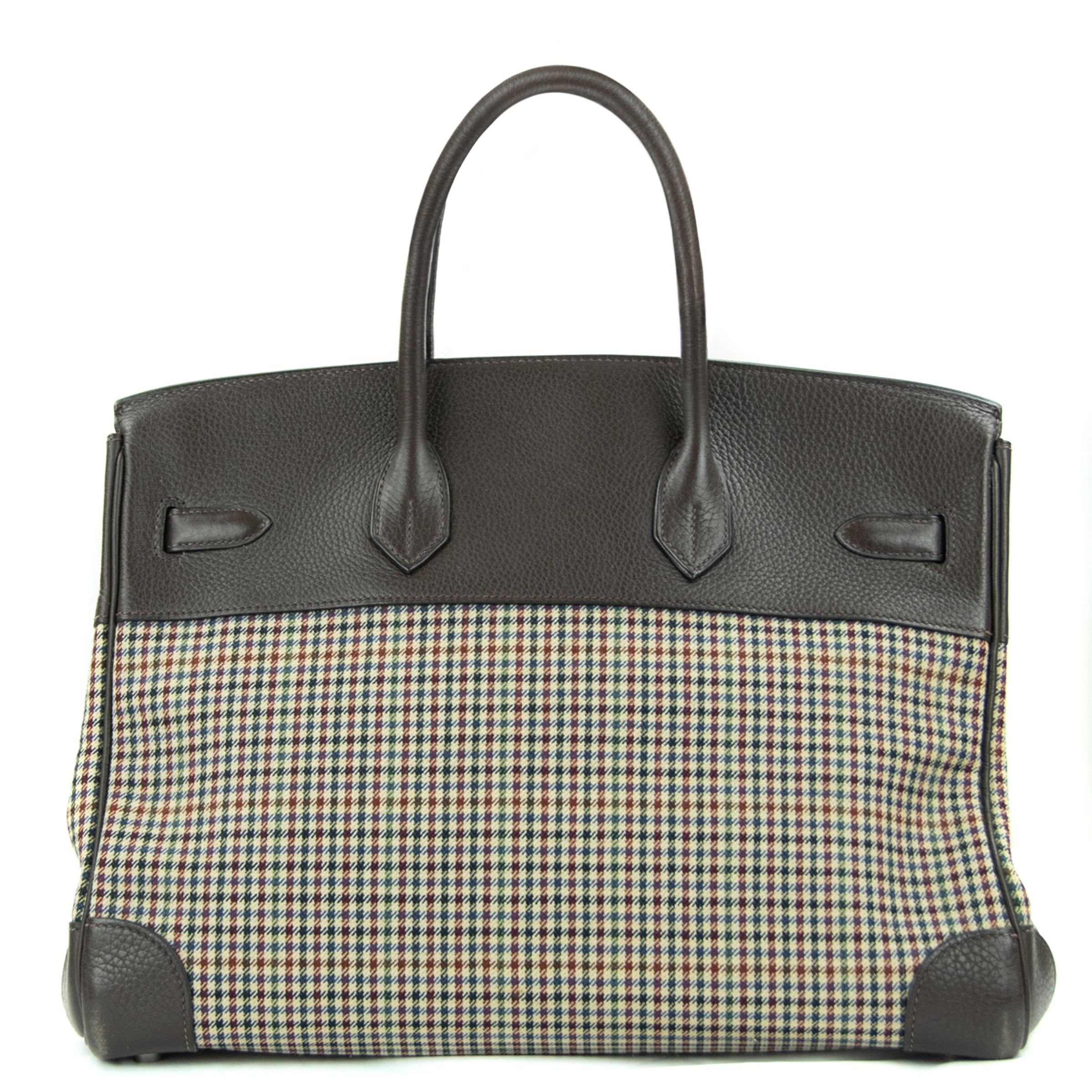 Hermes Birkin 30 Togo And Plaid Wool Lainage PHW In Excellent Condition In Newport, RI