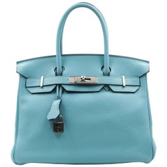 Hermes Birkin 30 Togo Blue Atoll 3p/Palladium (silver) Tote Bag