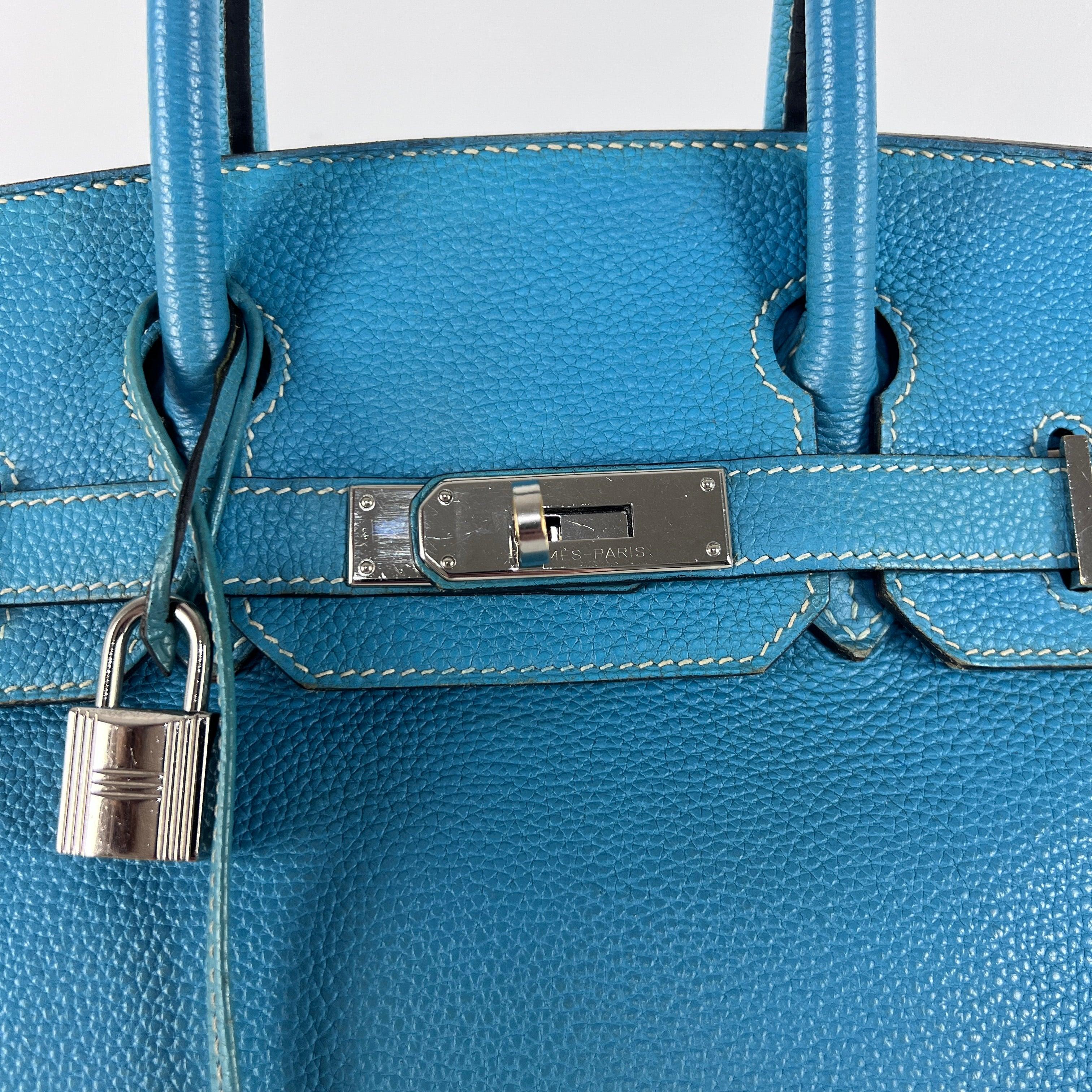 Hermès Birkin 30 Pelle Togo Blu Jean Hardware Palladium 2010 in vendita 7