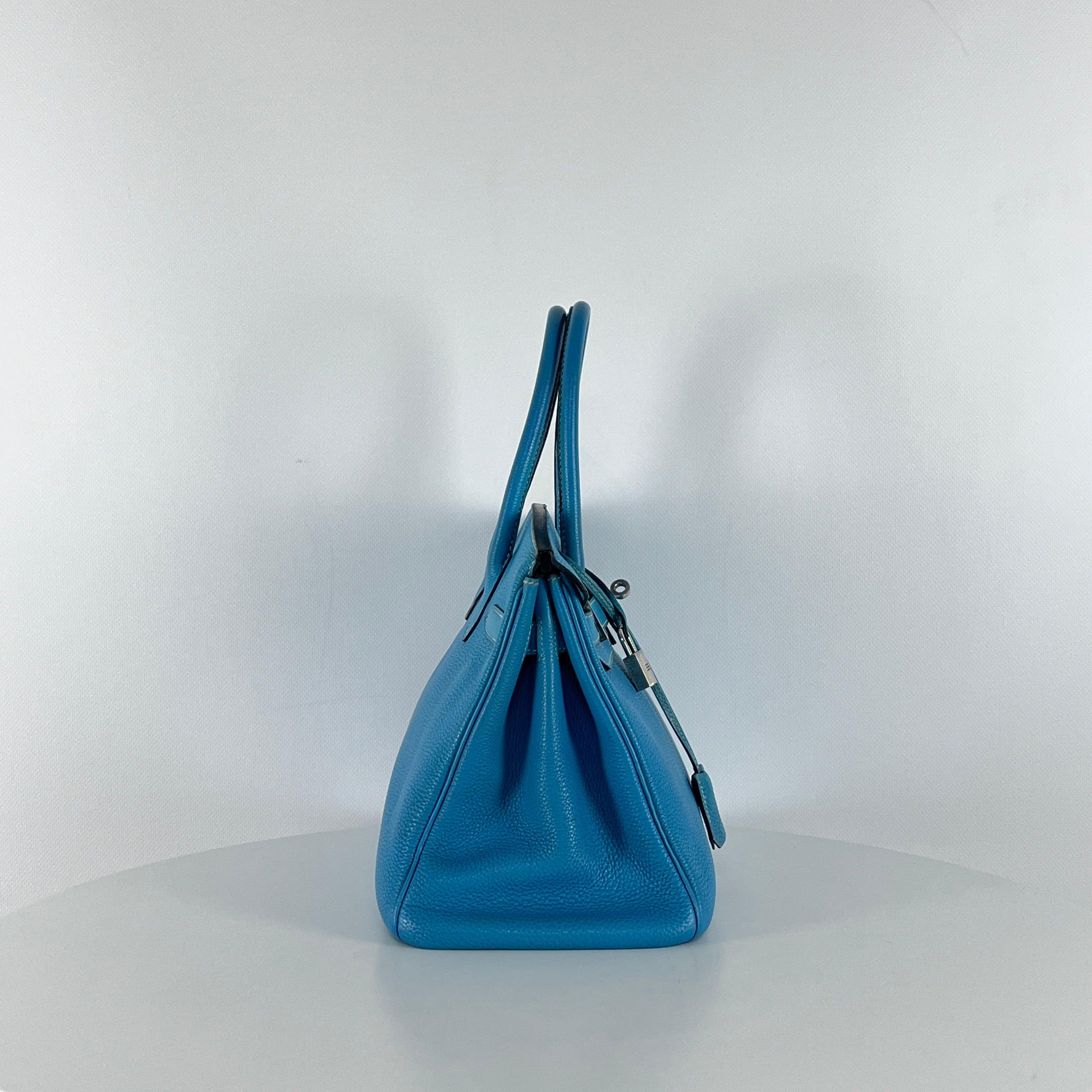 Hermès Birkin 30 Pelle Togo Blu Jean Hardware Palladium 2010 in vendita 2