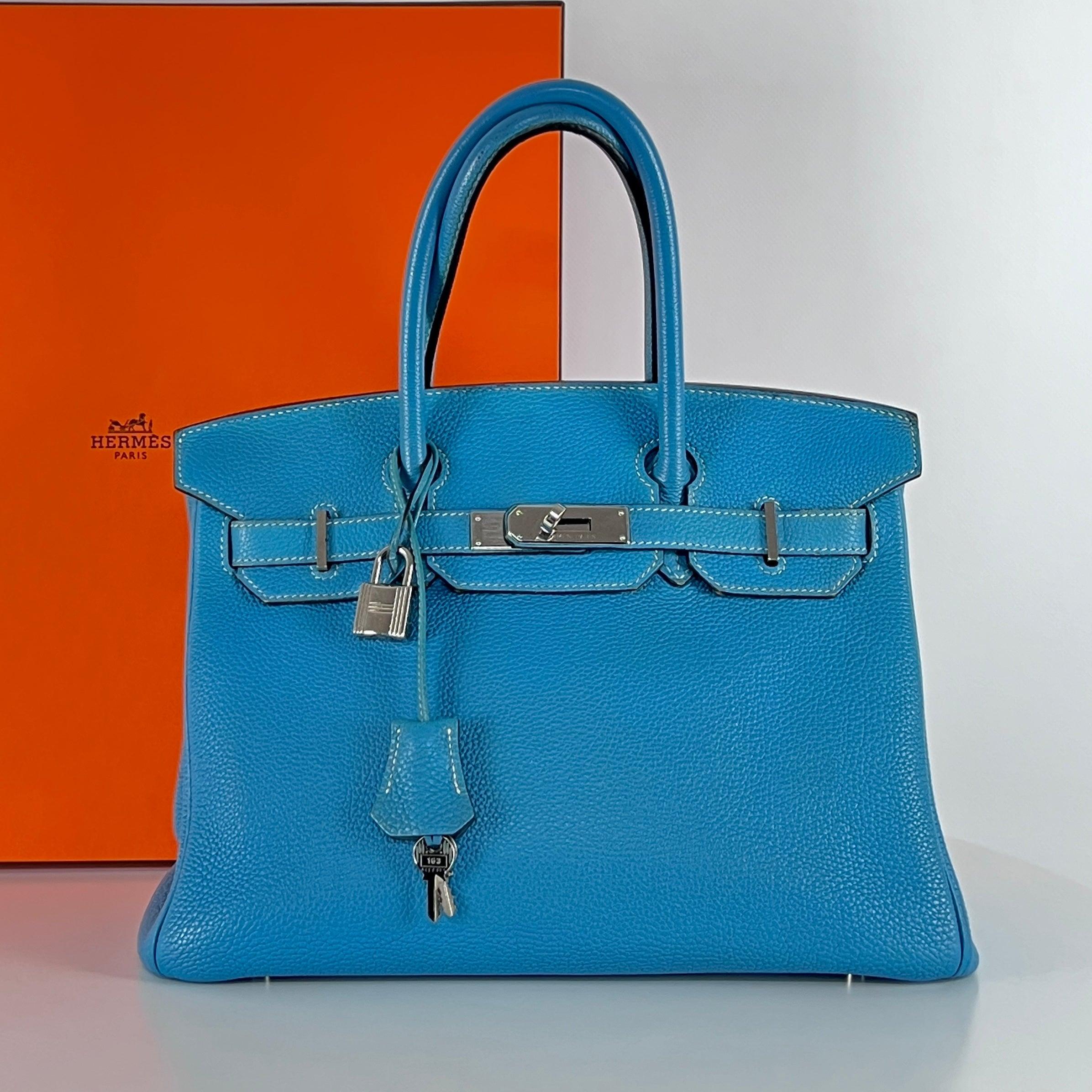 Hermès Birkin 30 Pelle Togo Blu Jean Hardware Palladium 2010 in vendita 4