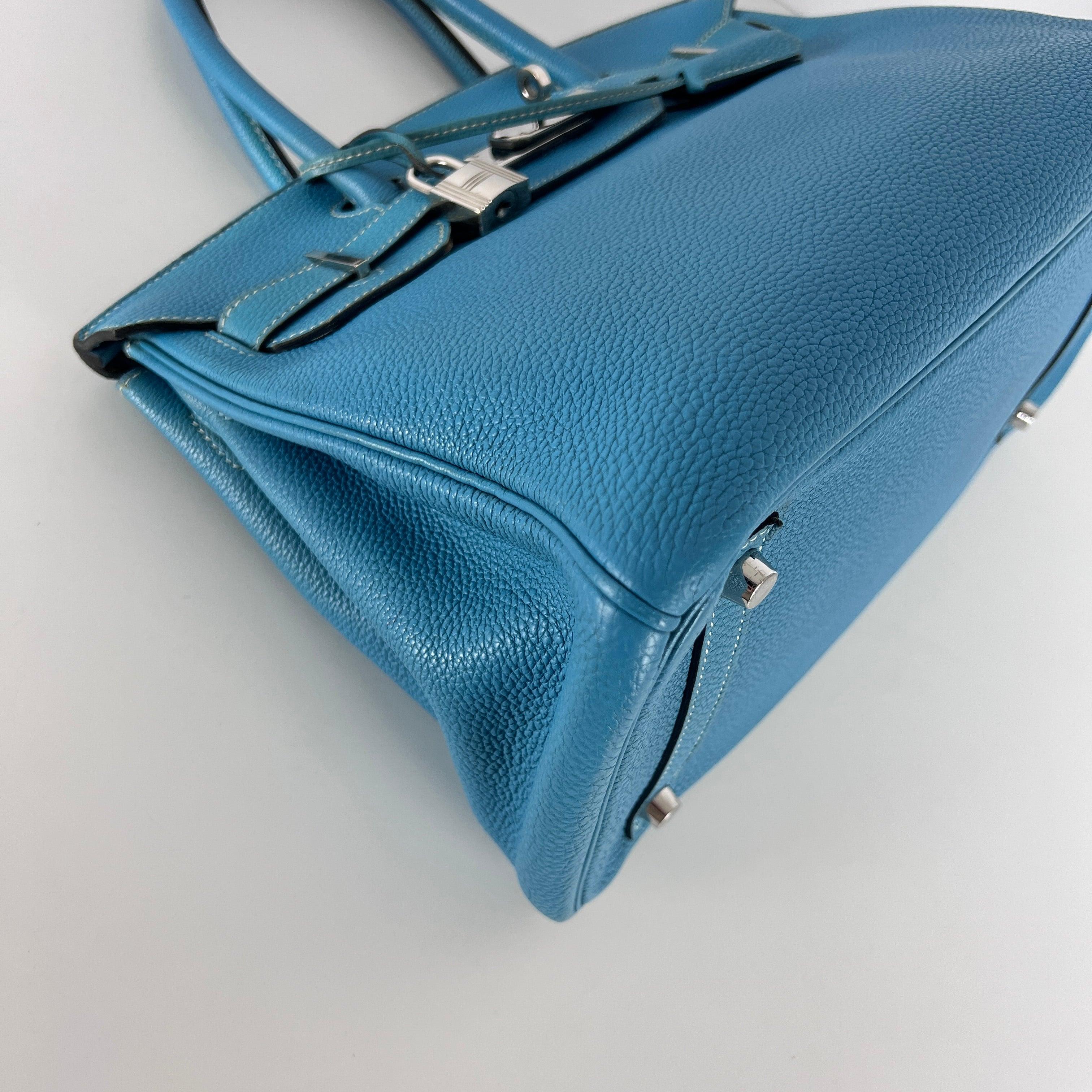 Hermès Birkin 30 Pelle Togo Blu Jean Hardware Palladium 2010 in vendita 5